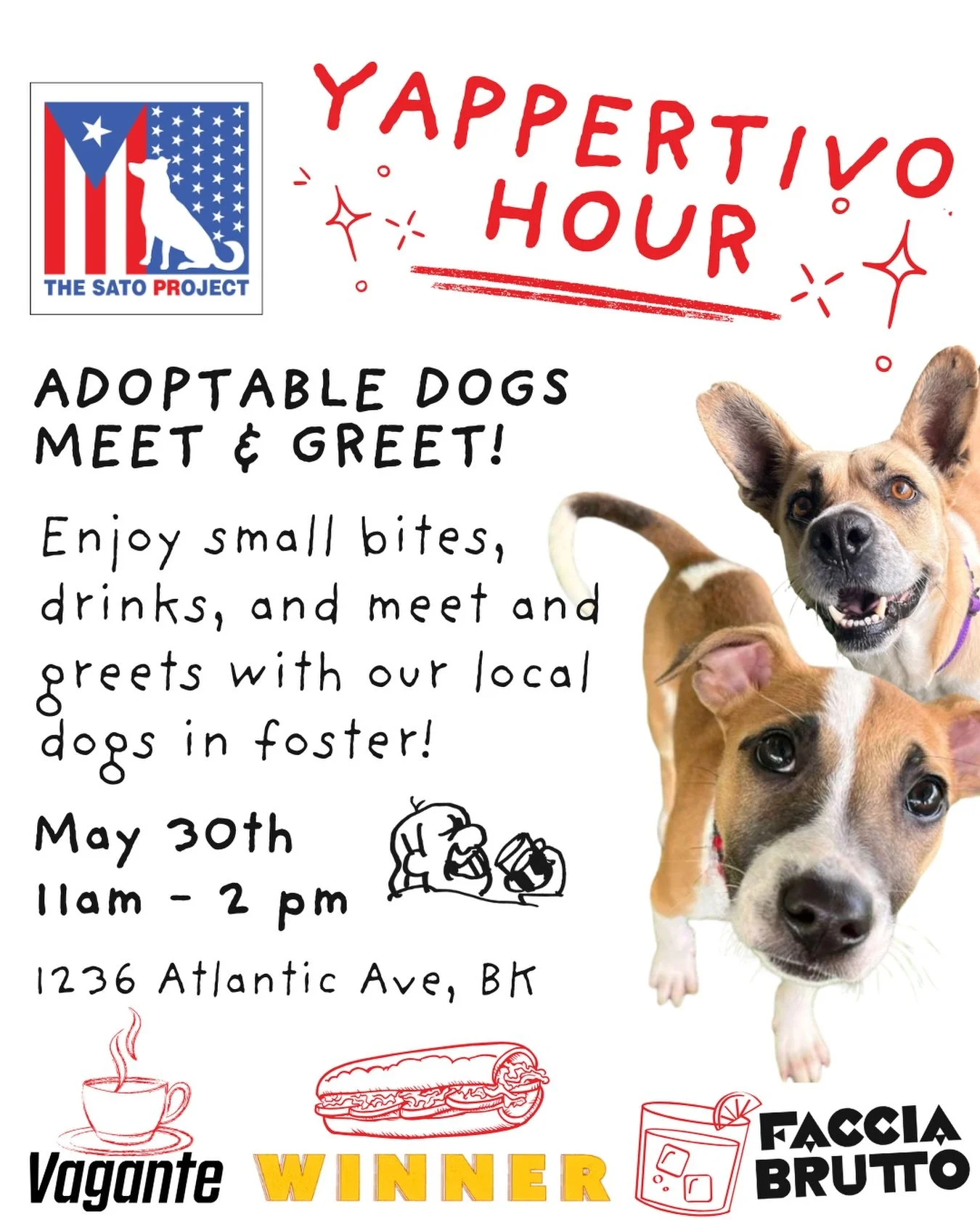 Let&rsquo;s come together to celebrate our love for adopted dogs and hopefully find a forever home or two! This Saturday, @thesatoproject will be hosting an afternoon of drinks, food, merch, raffles, and special meet-and-greets with local fosters in 
