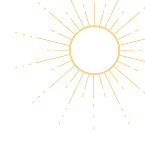 Decorative golden sun illustration symbolizing optimism and possibility, with radiating rays extending across the hero section