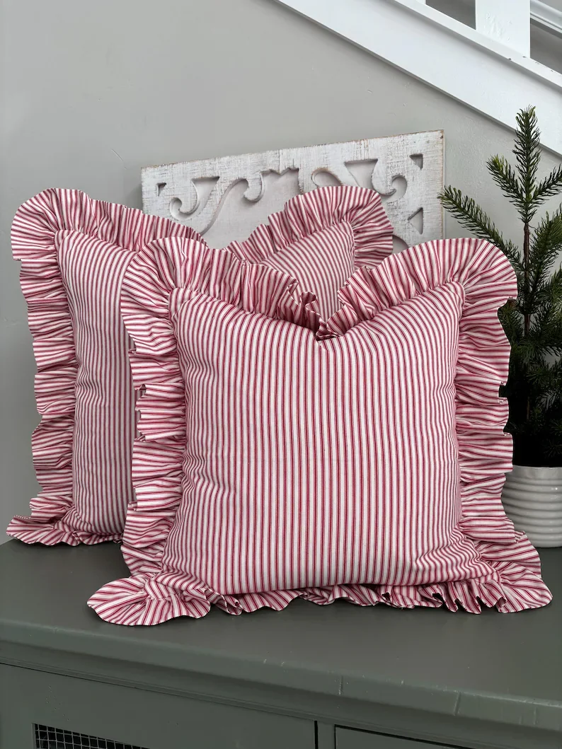 Red and white ticking with folded ruffle 3.webp