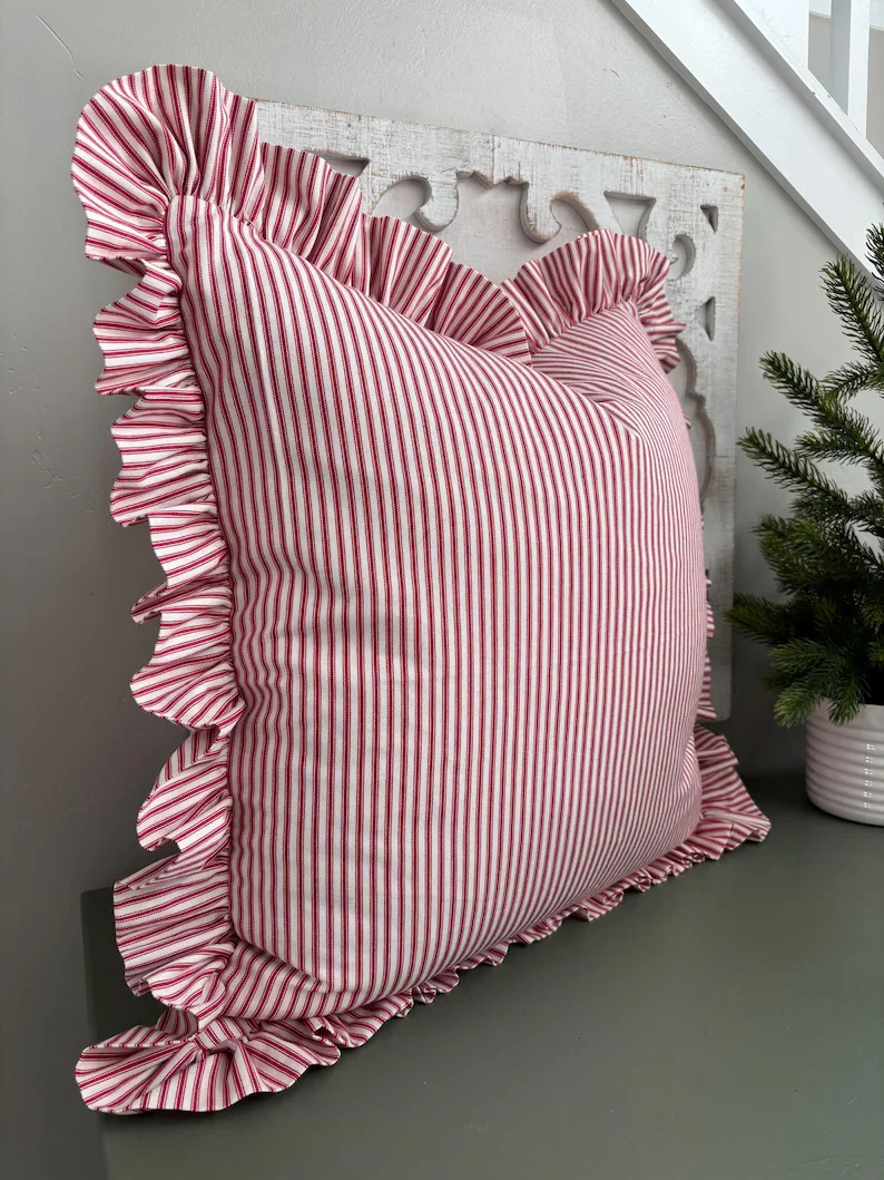 Red and white ticking with folded ruffle 2.webp