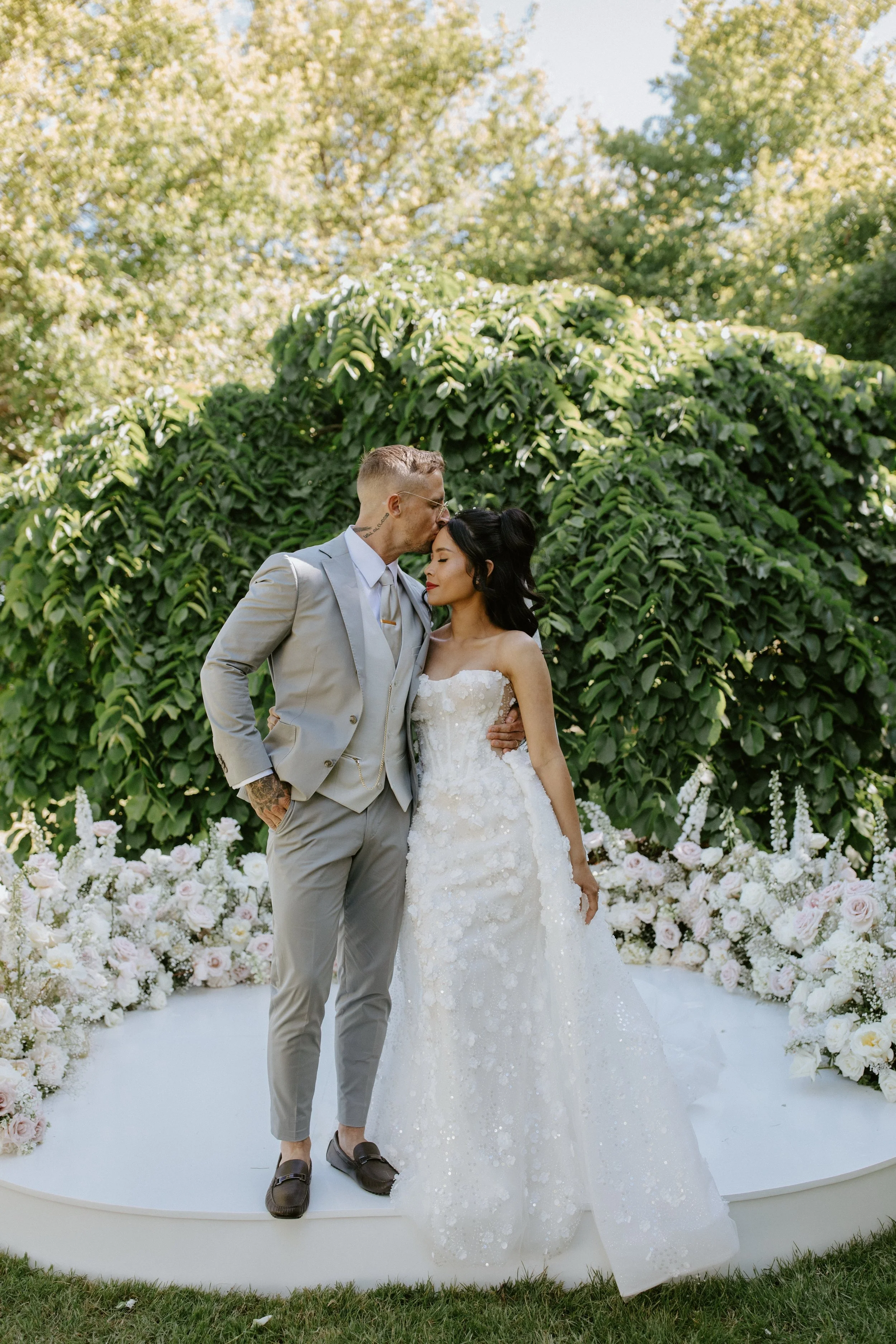 Dusty pink and white floral meadow installation
