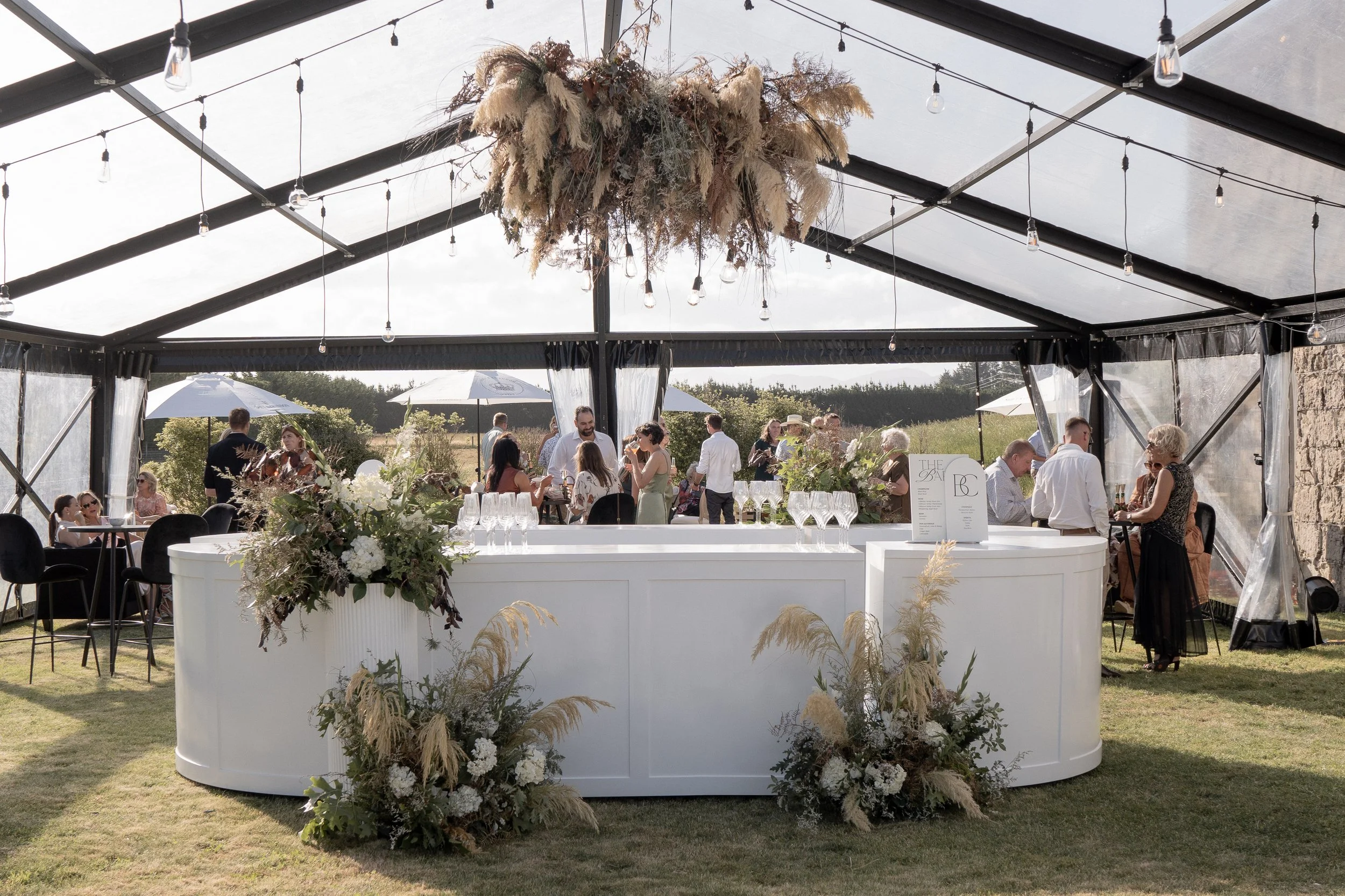 Dried wedding bar florals