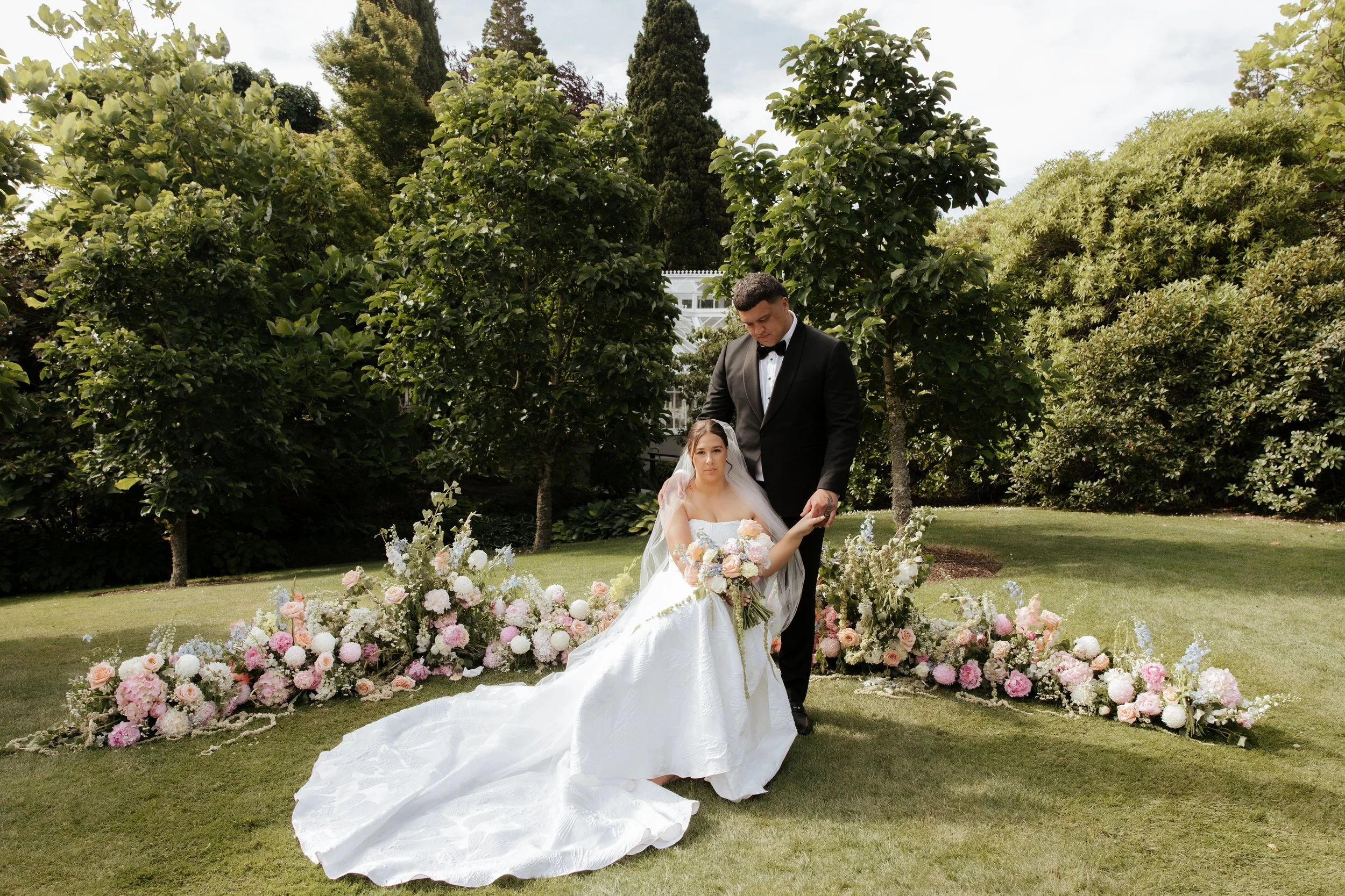 bright pastel Floral meadow wedding installation
