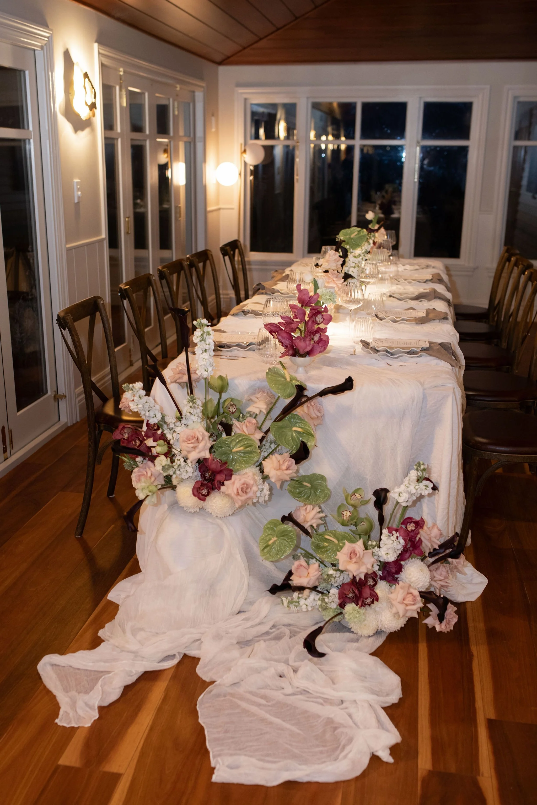 Moody wedding table flowers