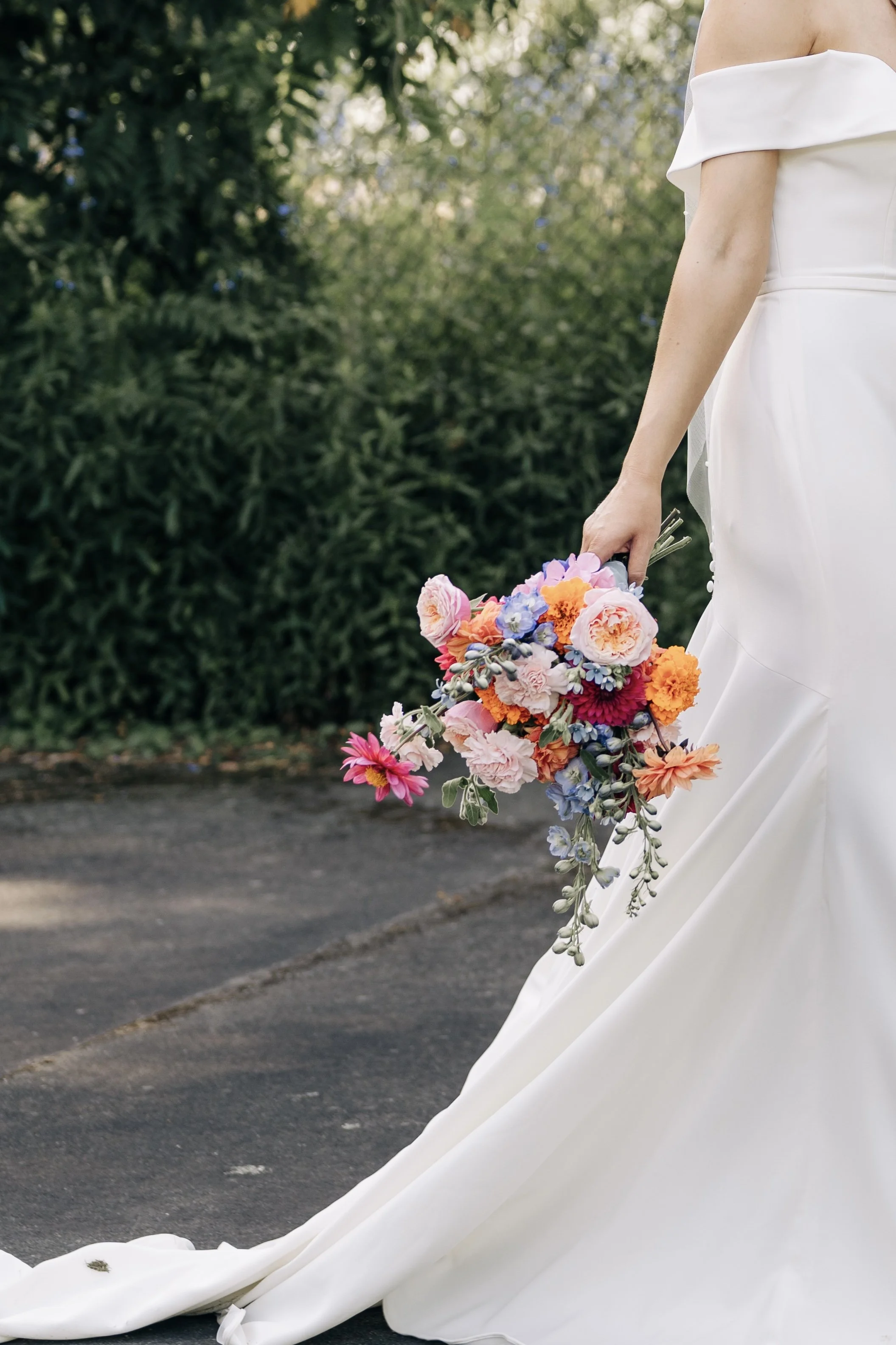 Bright and colourful wedding bouquet