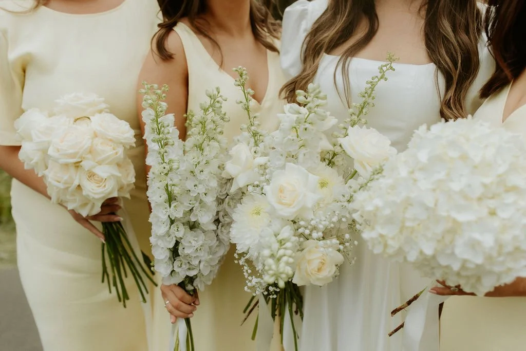 White on mass bridesmaids bouquets
