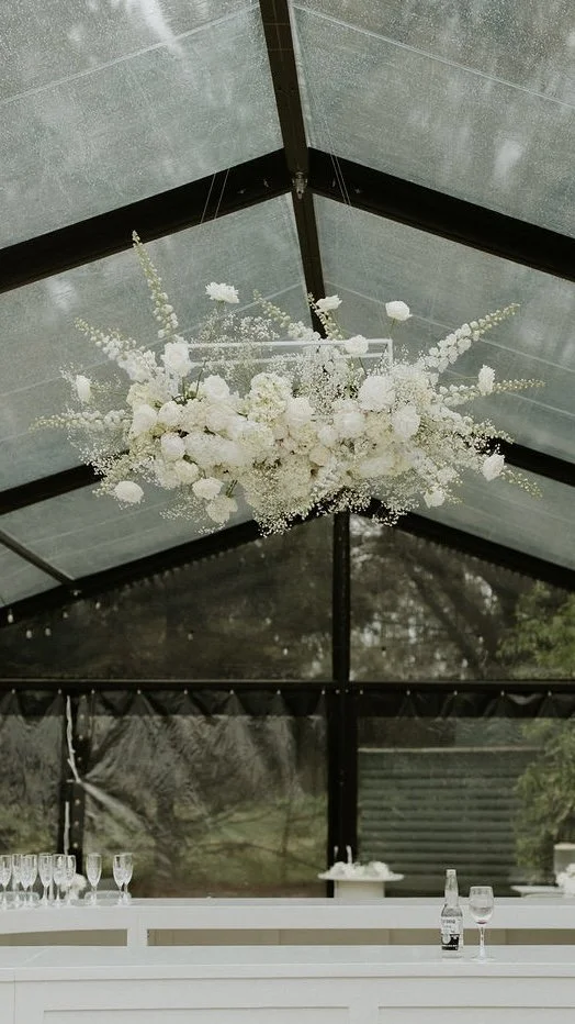 luxury white wedding hanging installation