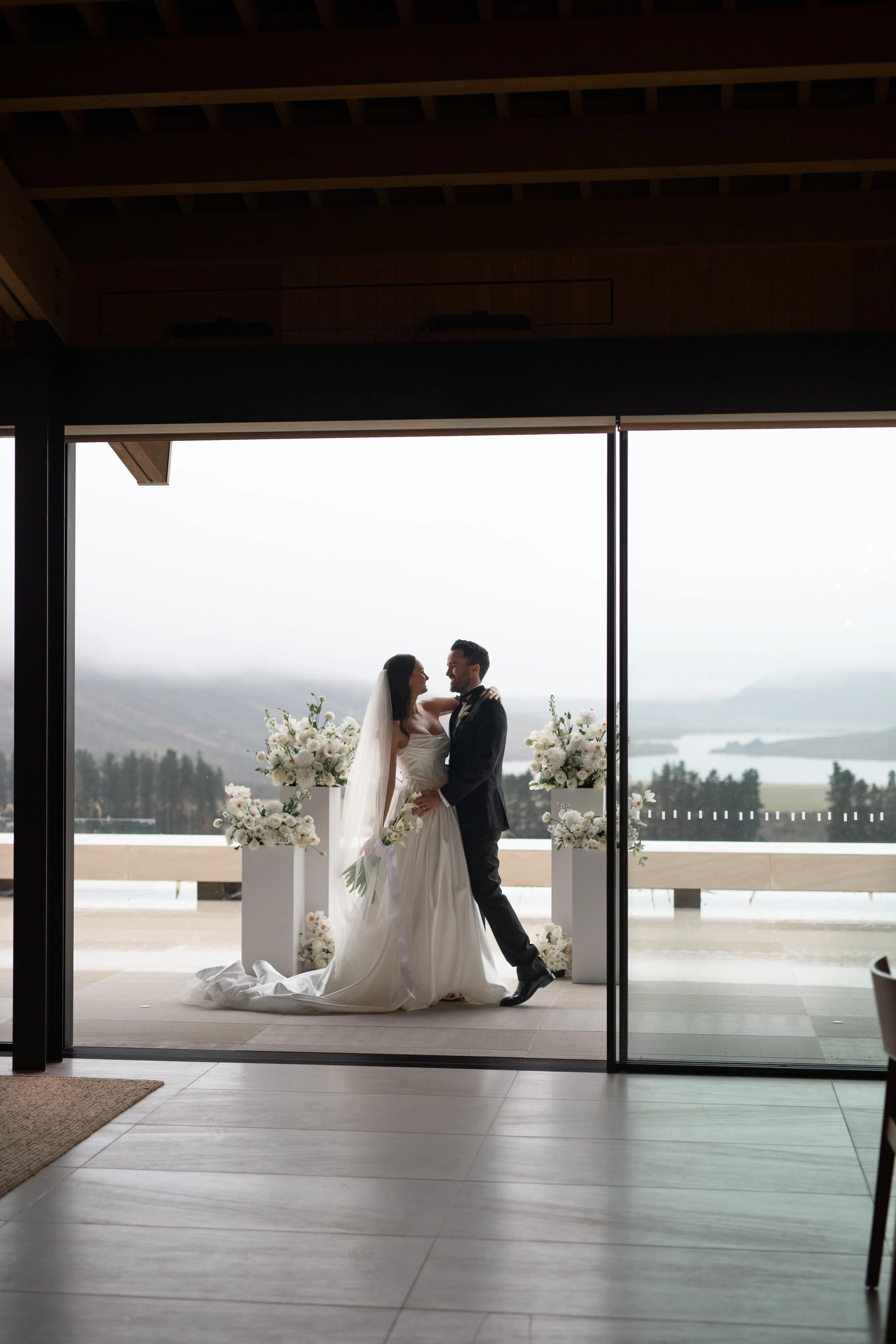 Classic white wedding plinth flowers