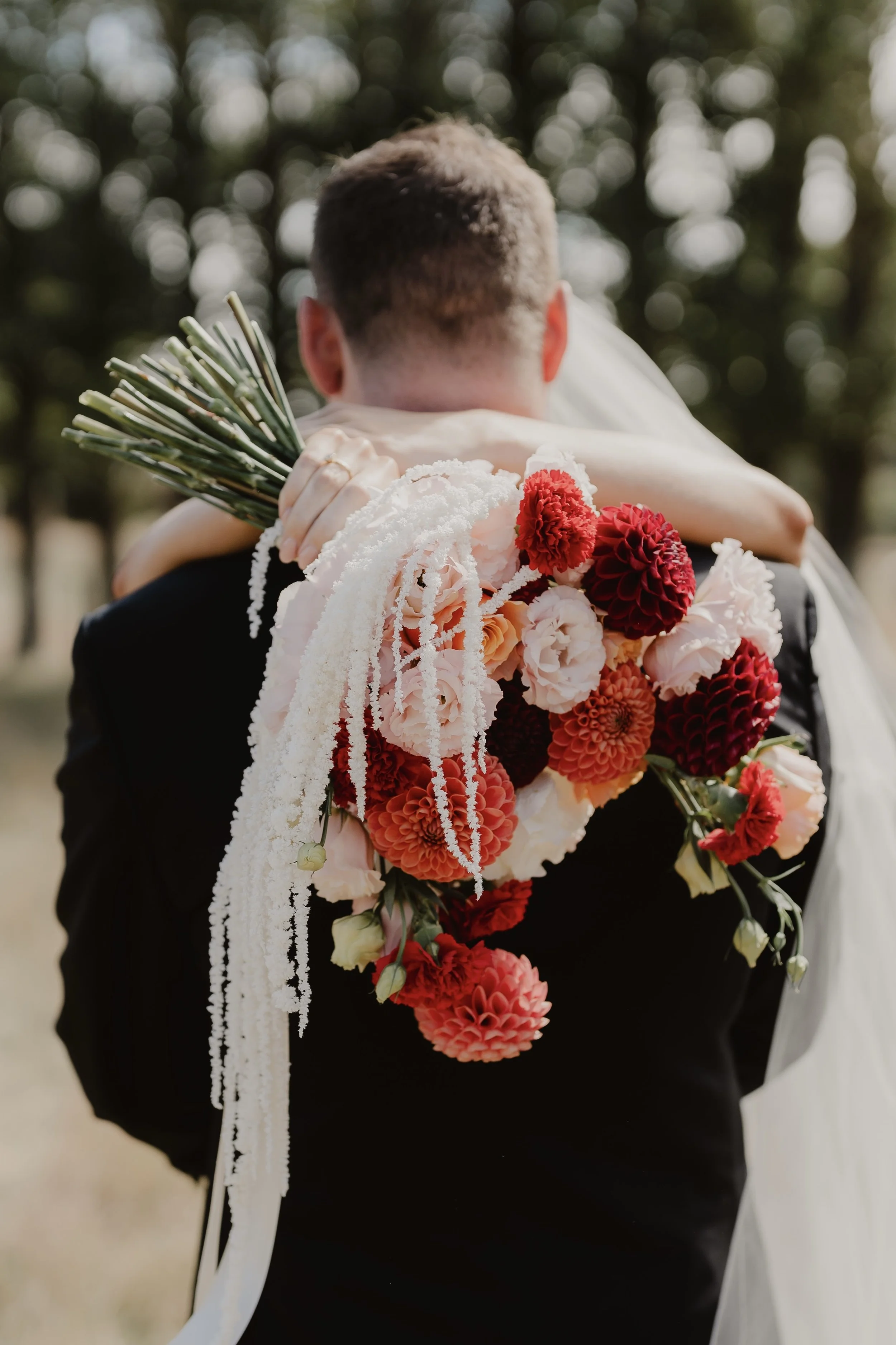 Red and pink wedding bouquet