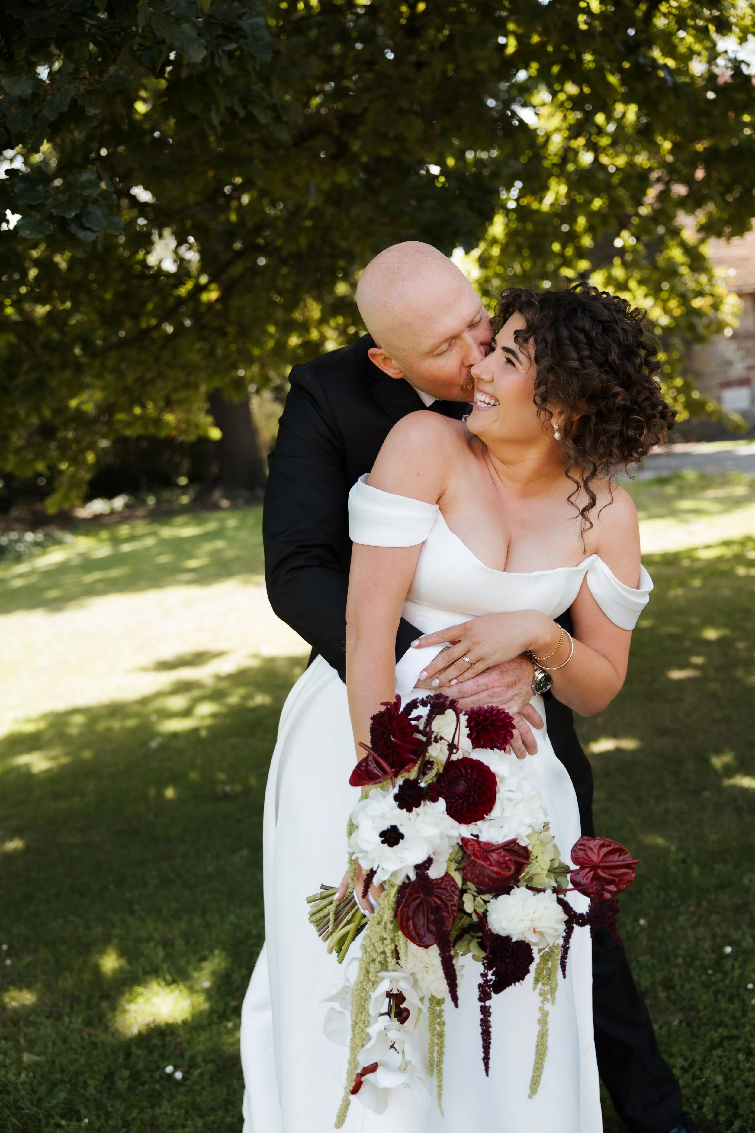 Red, white and green wedding bouquet