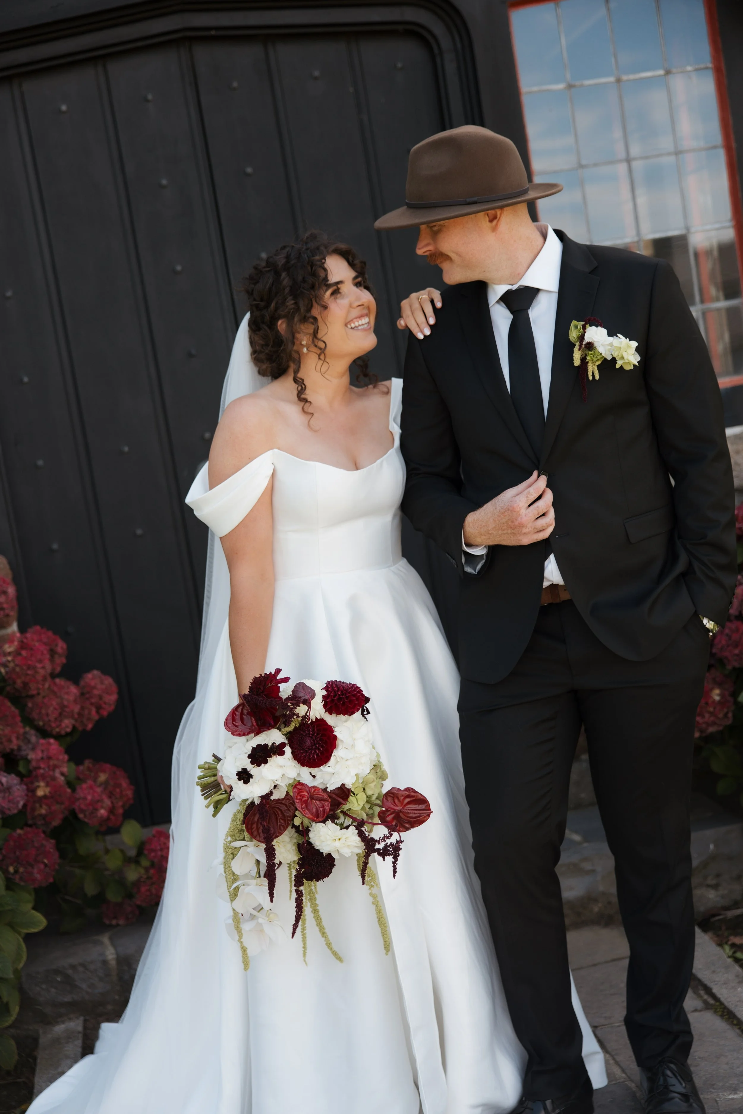 Luxury red white and green wedding bouquet