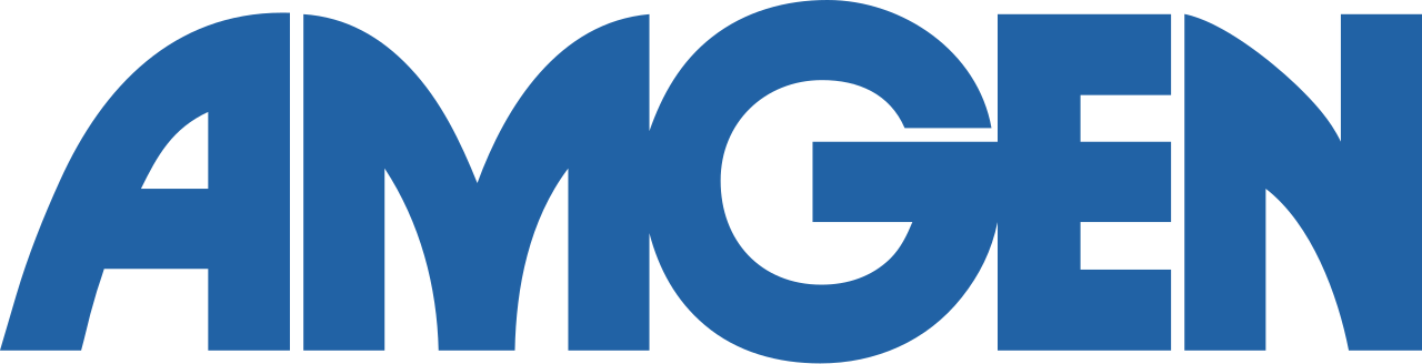 Logo van de Amgen-naam met grote blauwe letters.