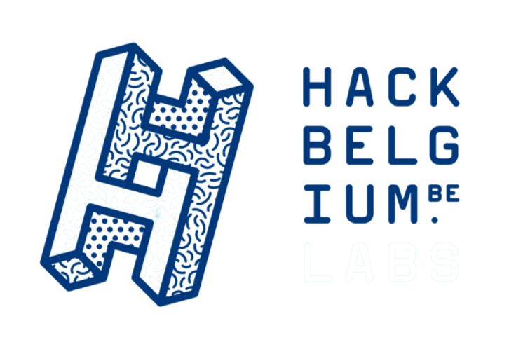Logo van Hack Belgium Labs met een grote blauwe H en de tekst 'HACK BELGIUM BE LABS' ernaast.