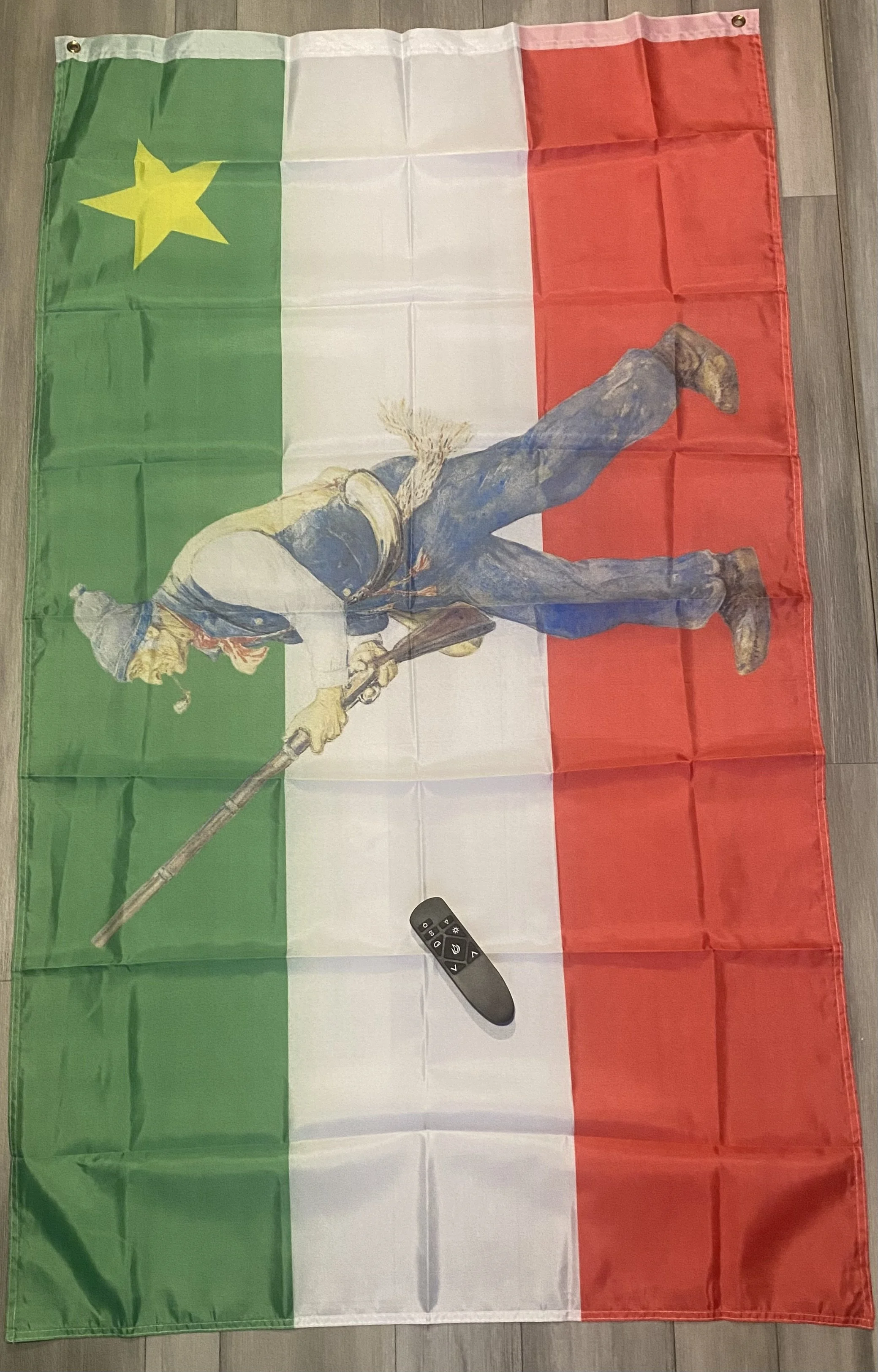 Historic Tricolor Heritage Flag with Vintage Soldier Design
