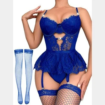 Elegant Royal Blue Lace Lingerie Set