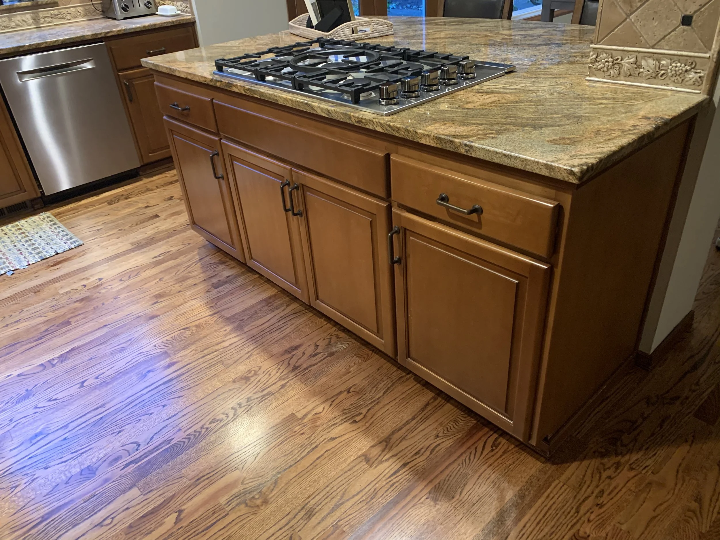 Kitchen wooden cabinets and drawers.