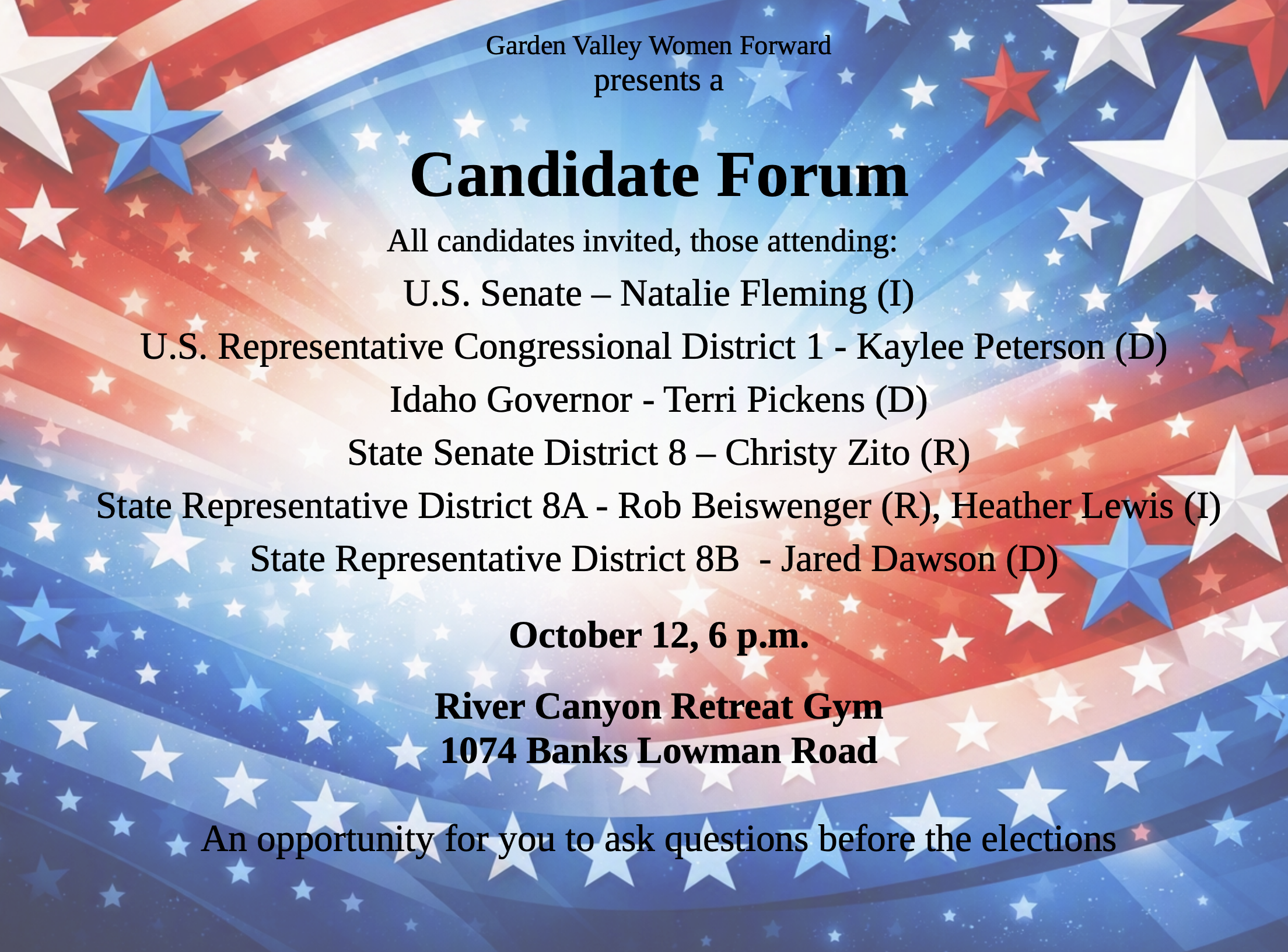 Garden Valley, ID - 10/12 - Candidate Forum
