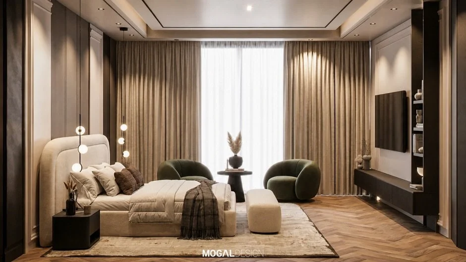 Proyecto de interiores | Rec&aacute;mara principal ✨

Un dise&ntilde;o donde la calidez de los materiales, una paleta de tonos neutros y un mobiliario de formas curvas crean un ambiente sereno, sofisticado y atemporal. Cada elemento fue cuidadosament