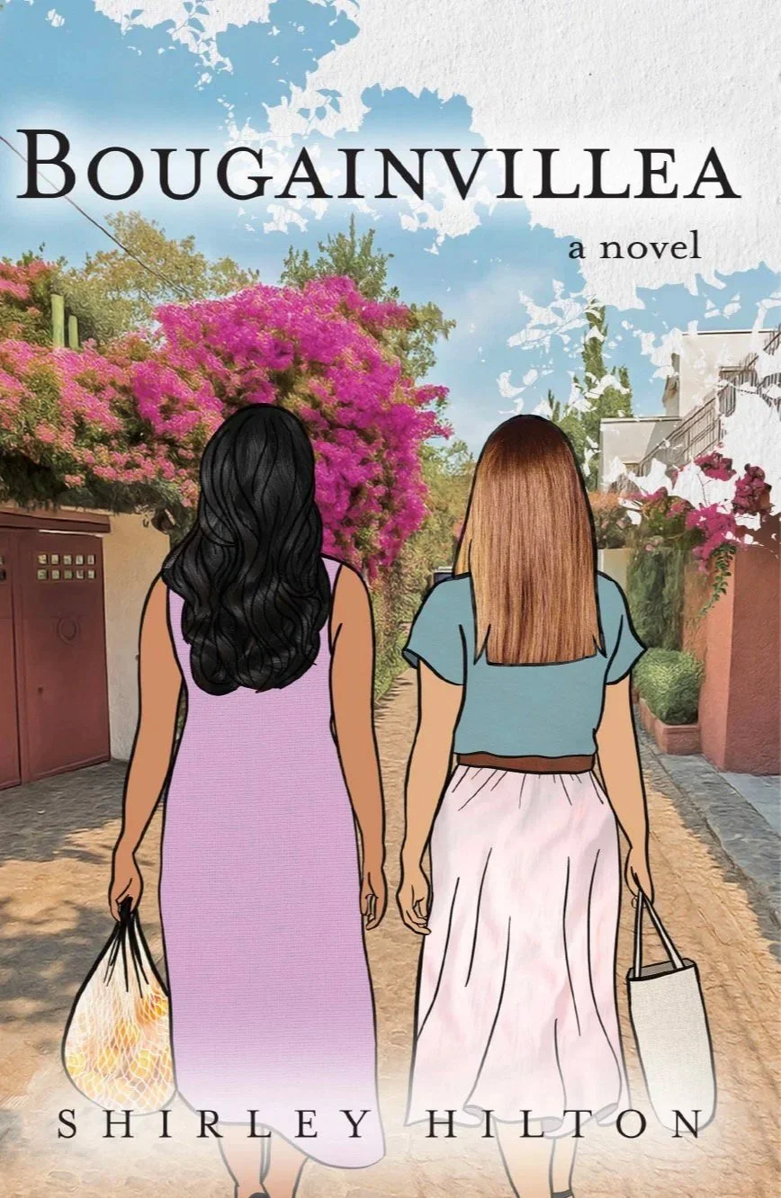 Bougainvillea a Novel Book Cover with two women walking together in Mexico City