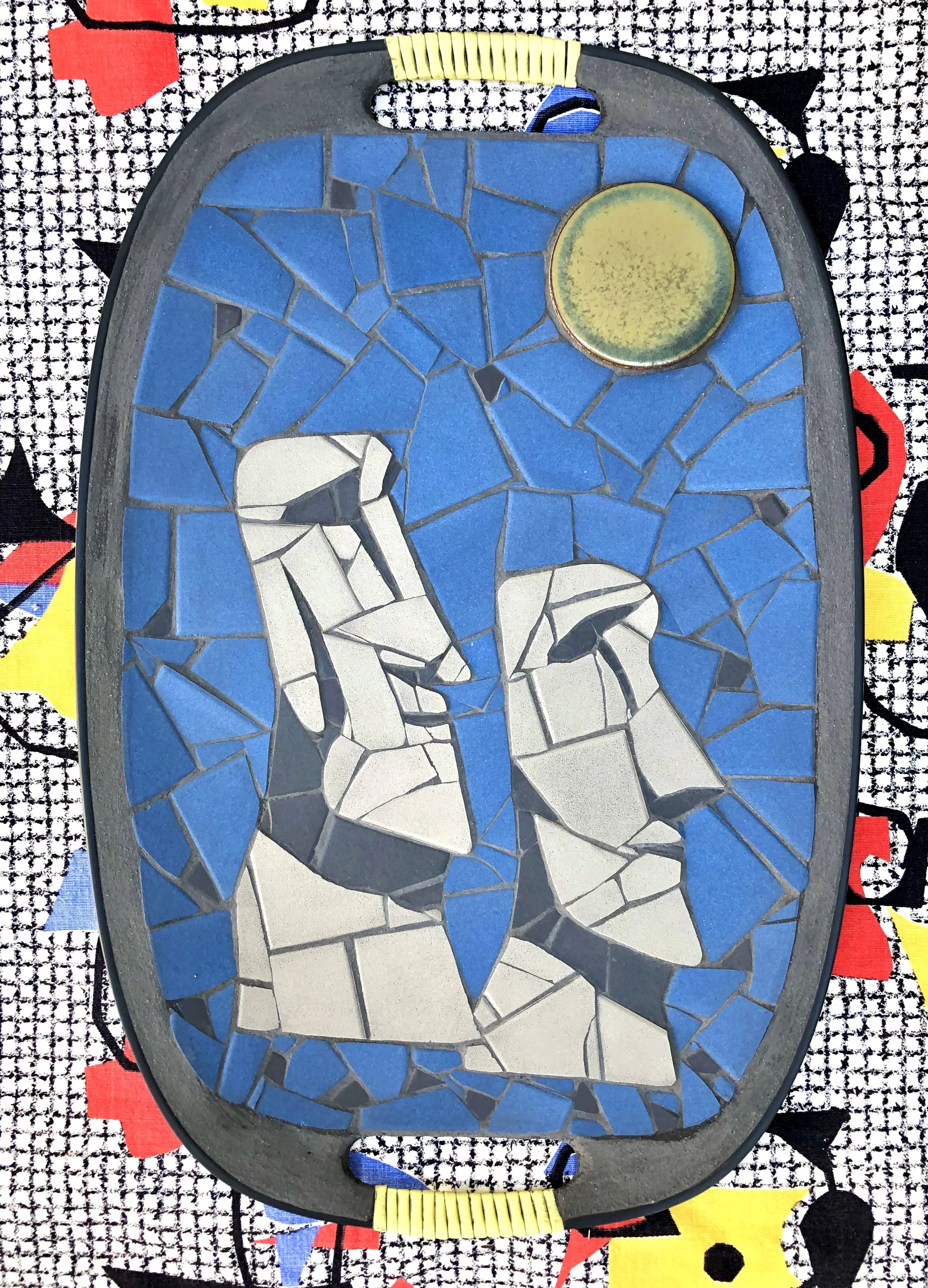 Rapa Nui. Porcelain tiles on Masonite tray. 18"x12". 2020