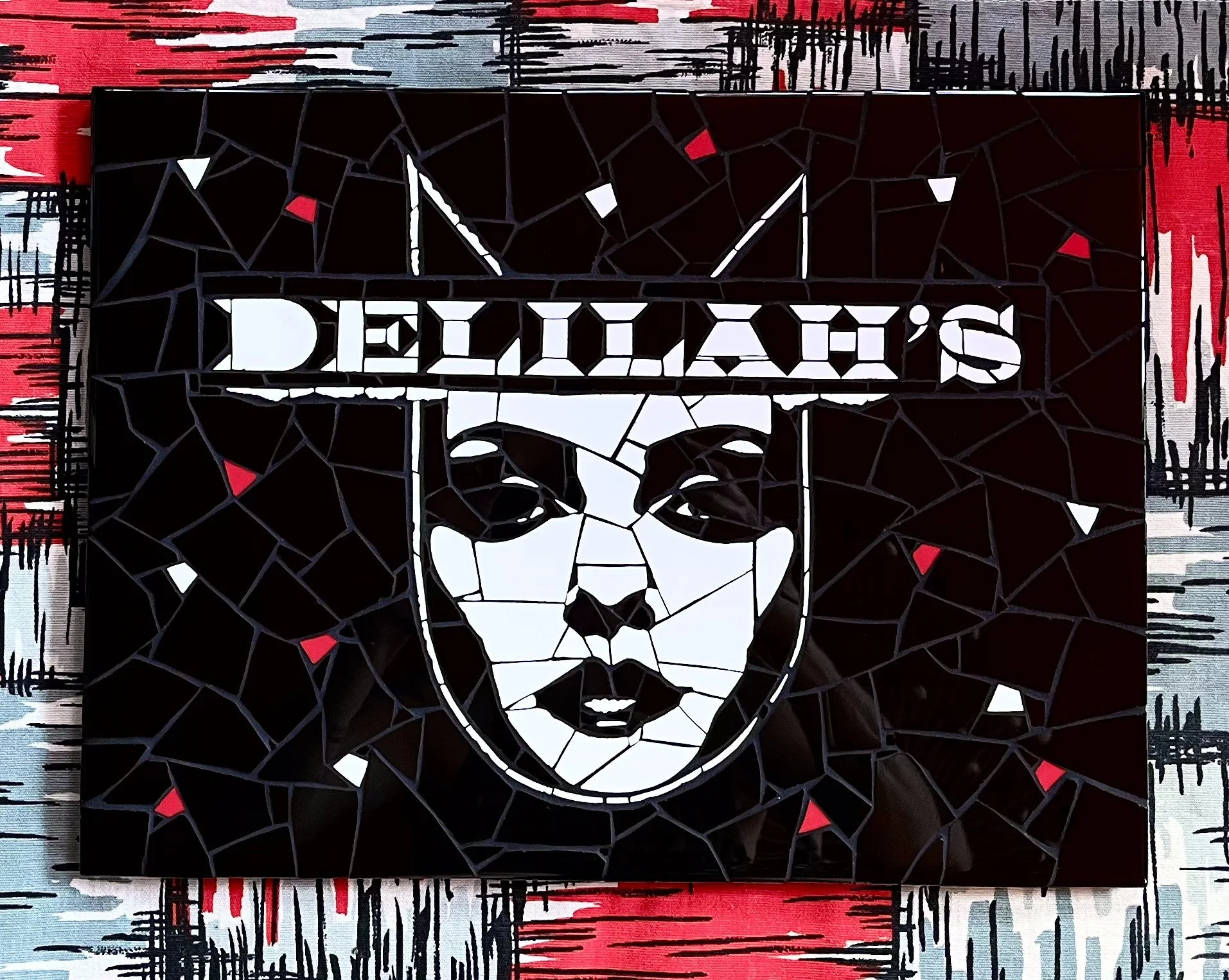 Delilah's commission. Ceramic tiles on wood. 18"x12". 2023