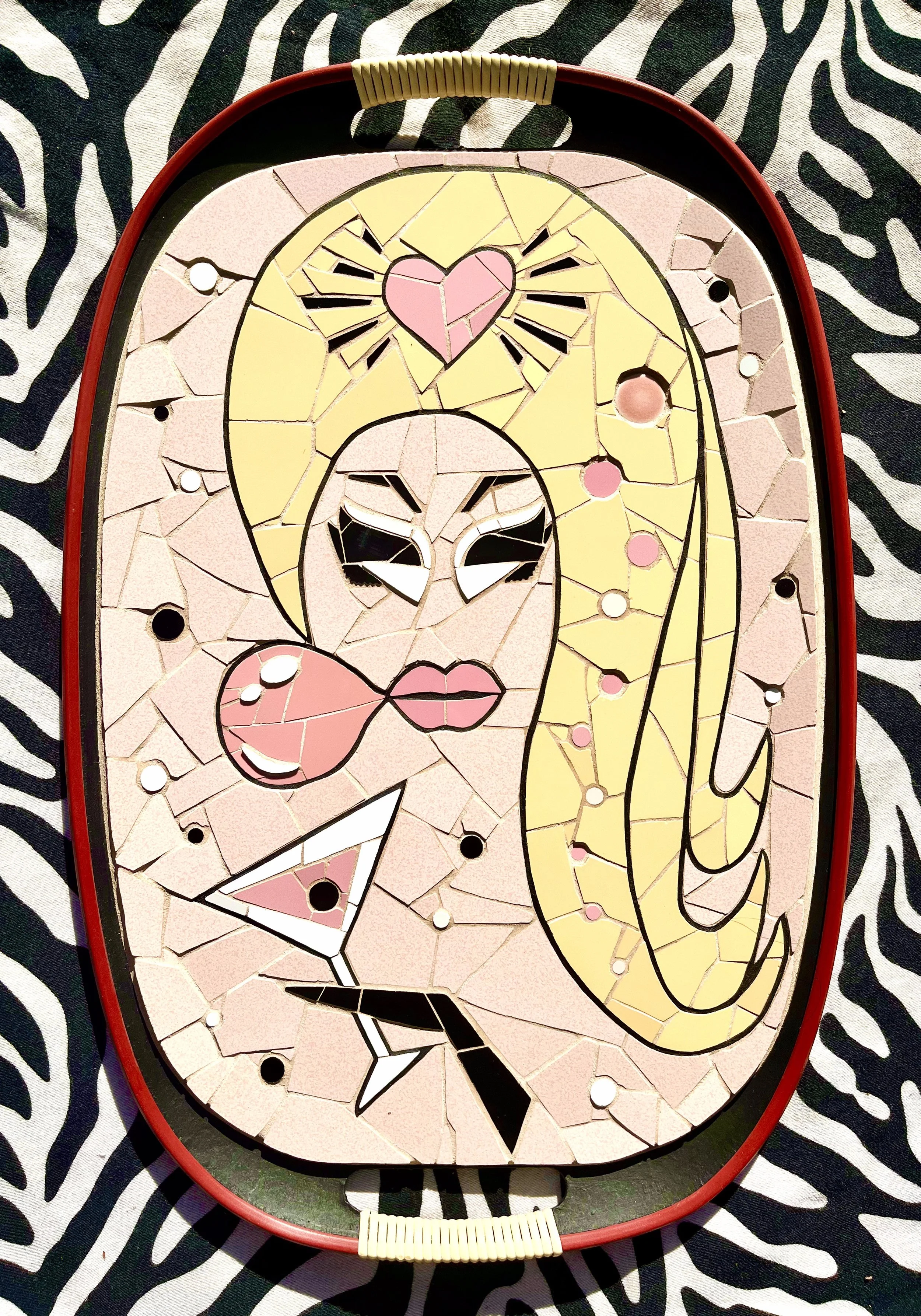 Trixie Mattel. Ceramic tiles on Masonite tray. 18"x12". 2023