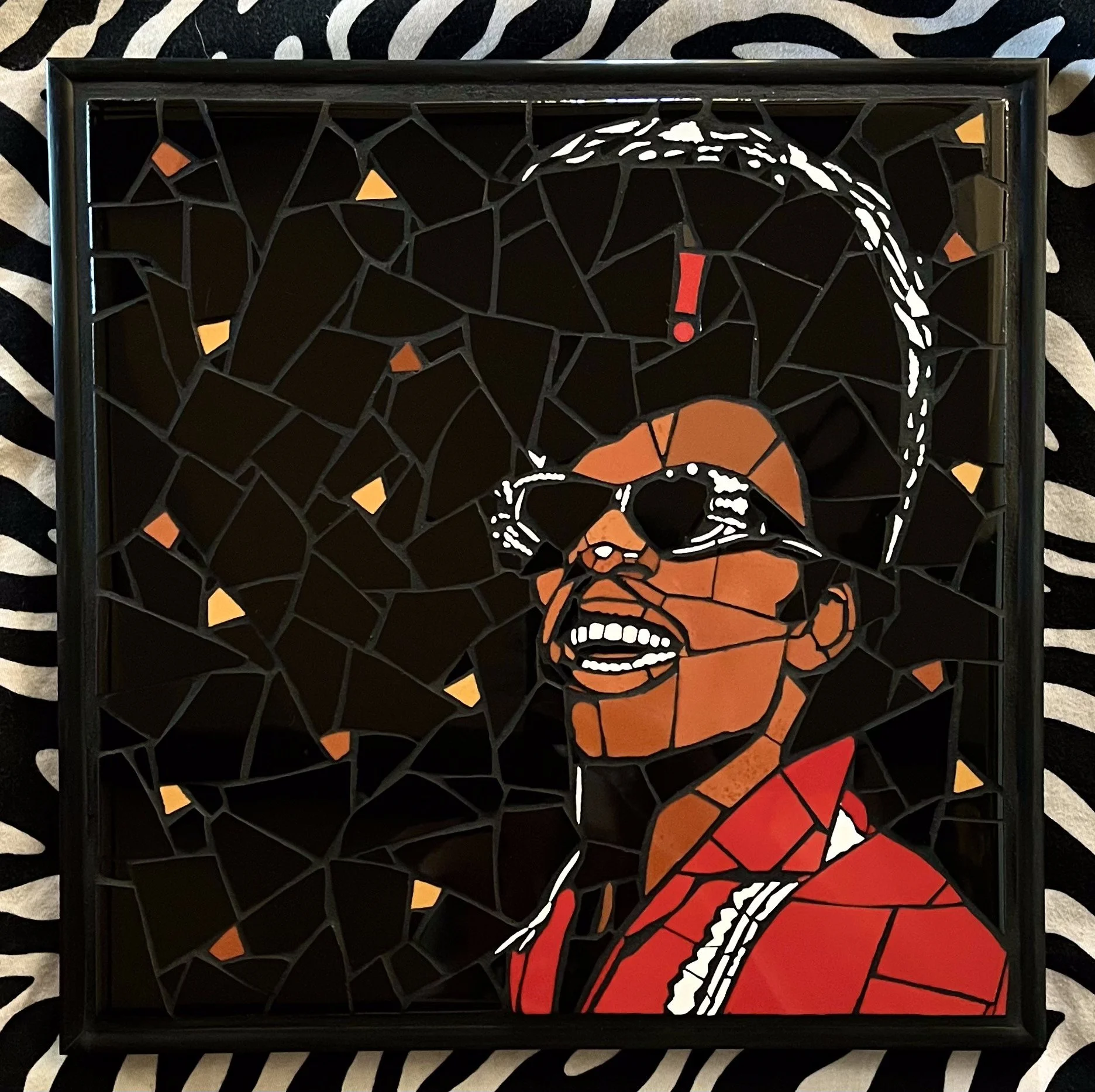 Esquerita. Ceramic tiles on glass. 13"x13". 2023