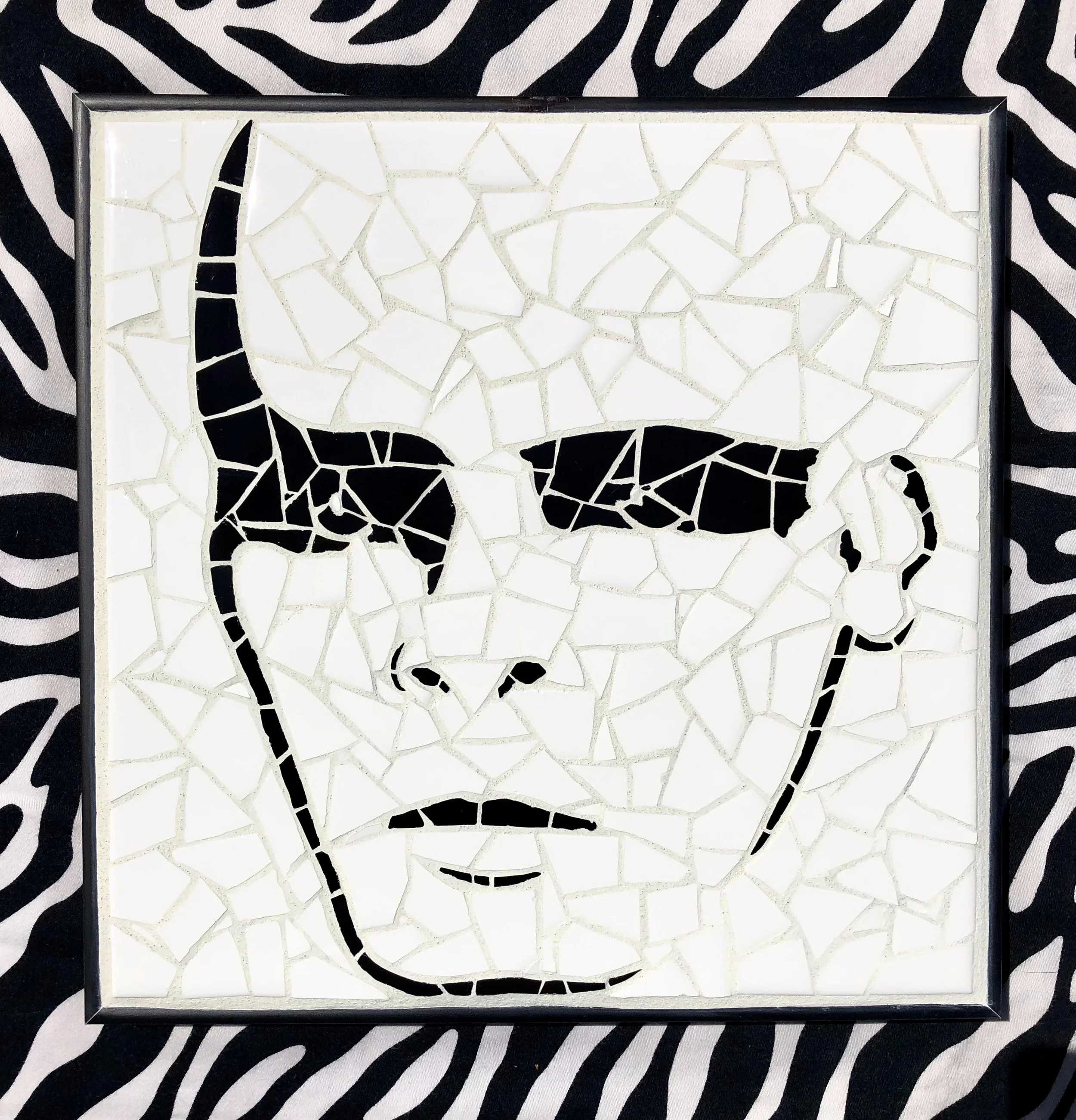 Tubeway Army. Ceramic tiles on glass. 13"x13".2021
