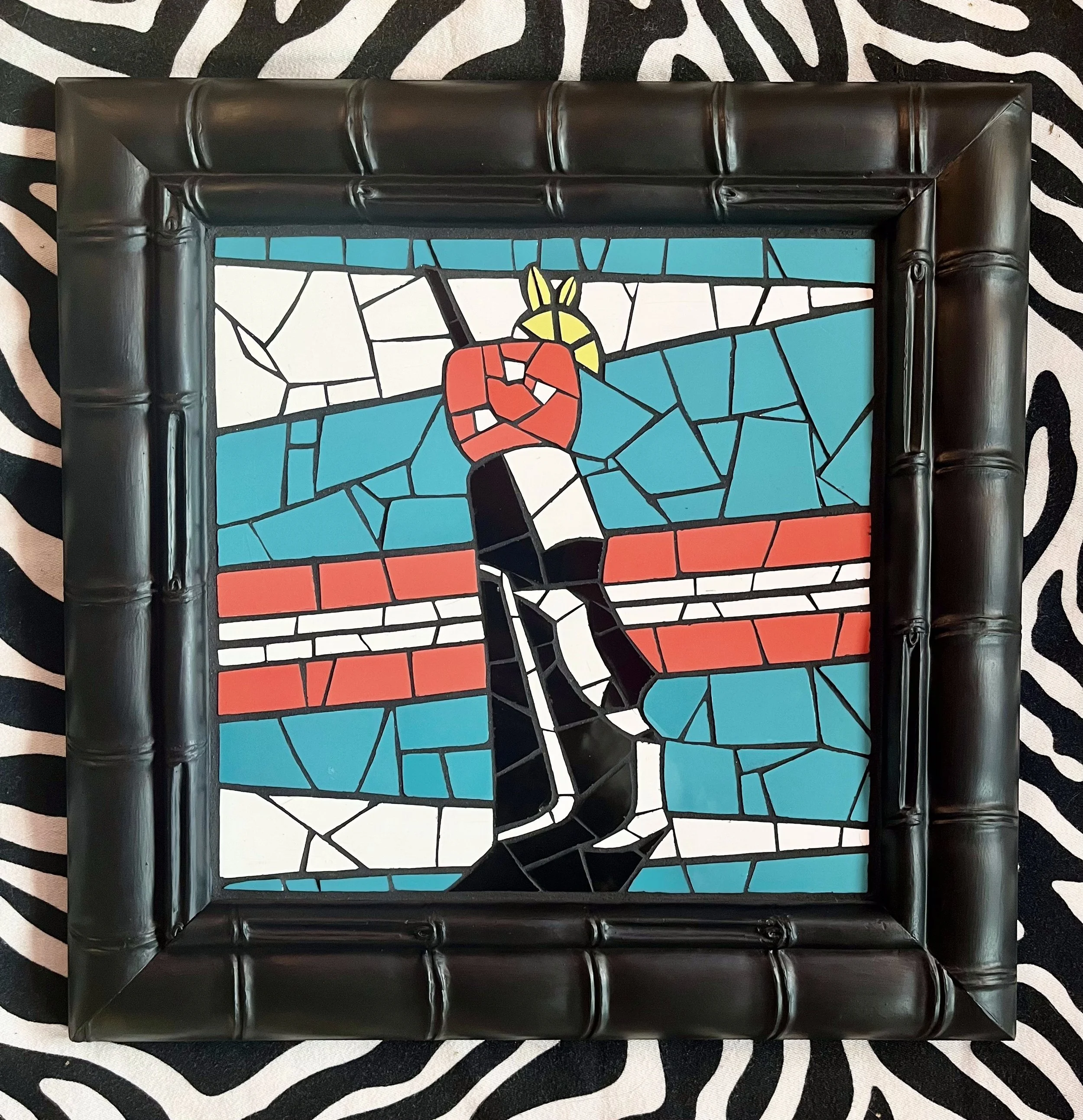 Surfin' Moai. Ceramic tiles on glass. 13.5"x13.5". 2024