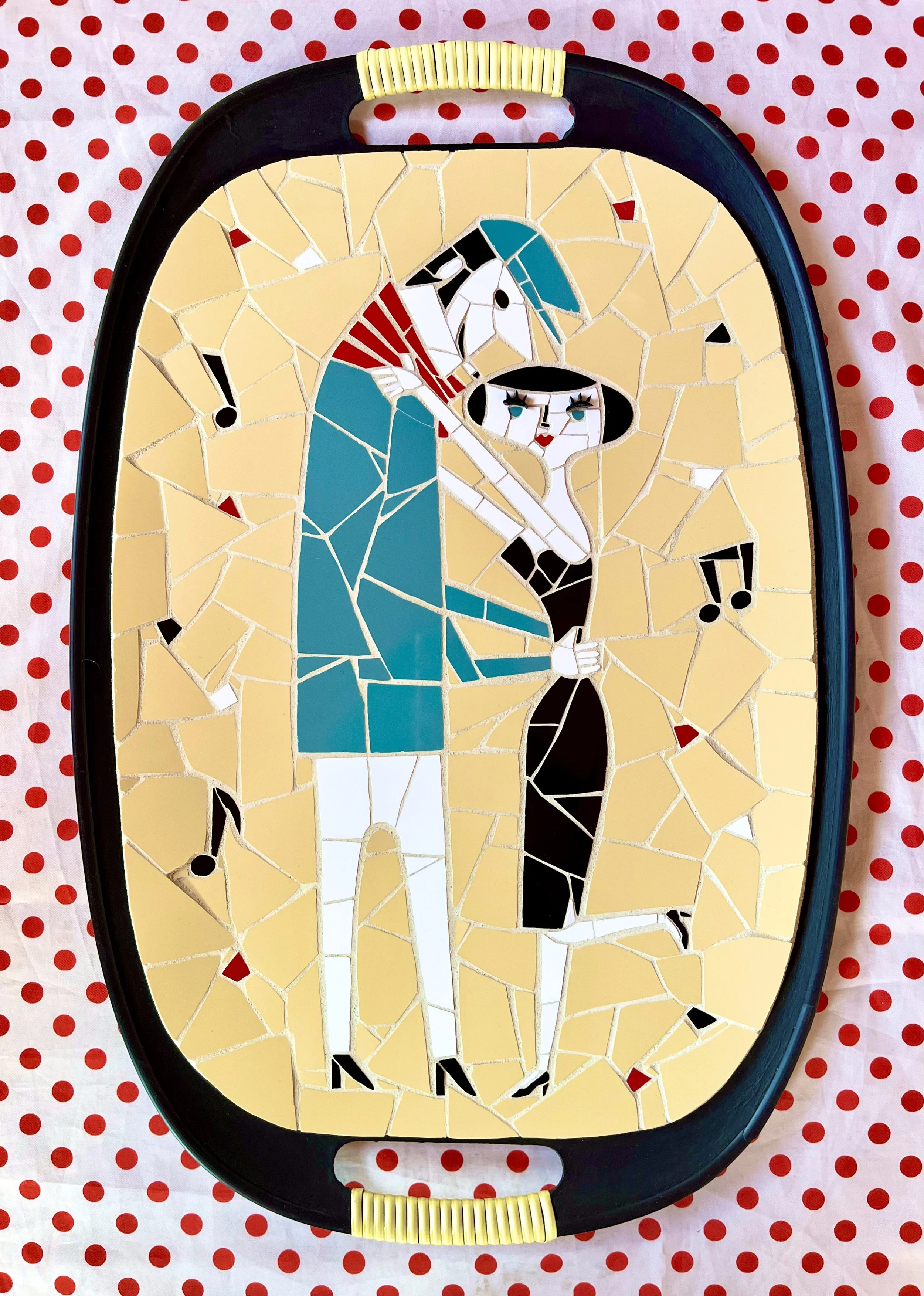 Musette. Ceramic tiles on Masonite tray. 18"x12". 2023