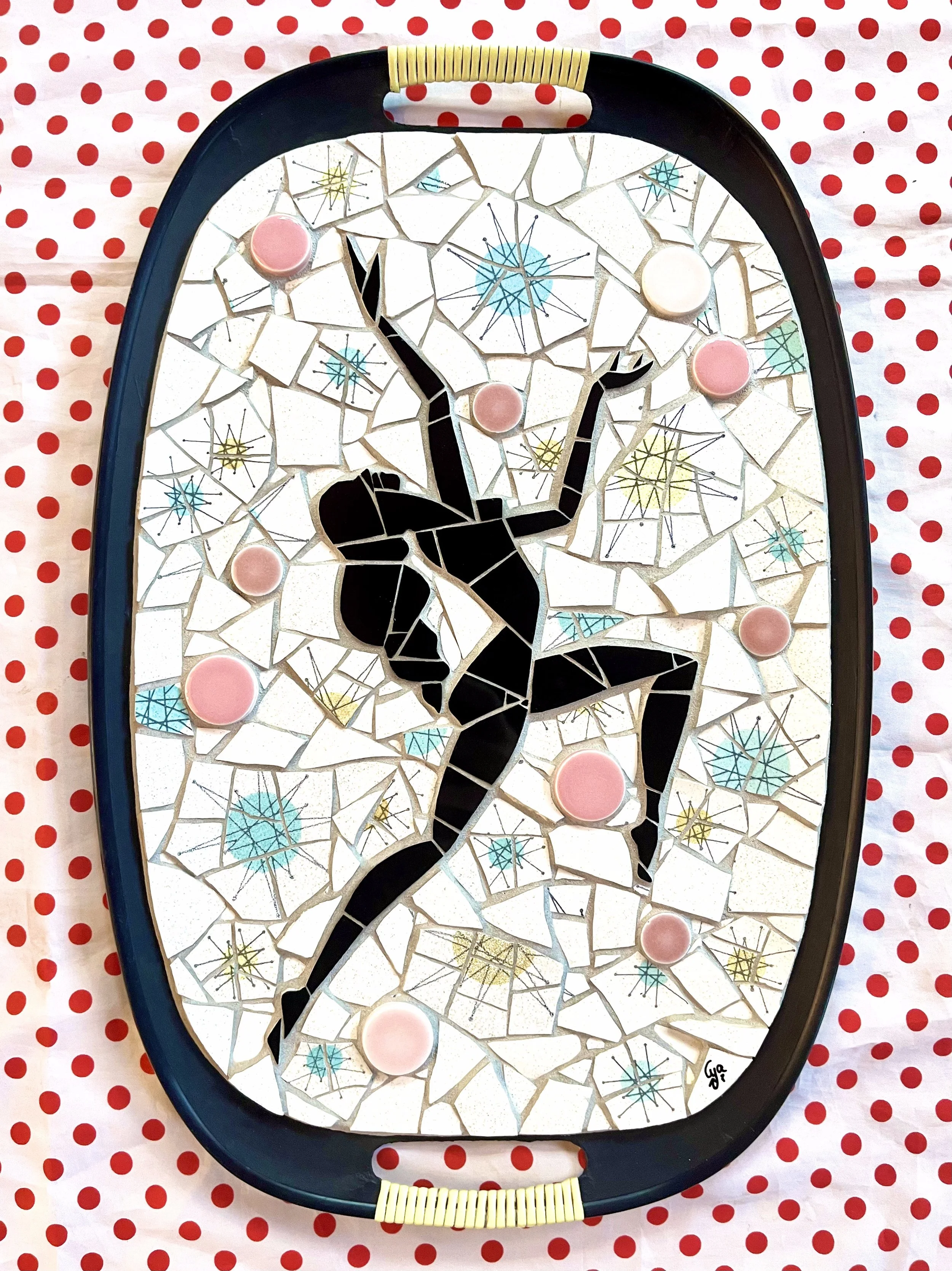 Starburst nude. Ceramic tiles and plates on tray. 18"x12". 2025