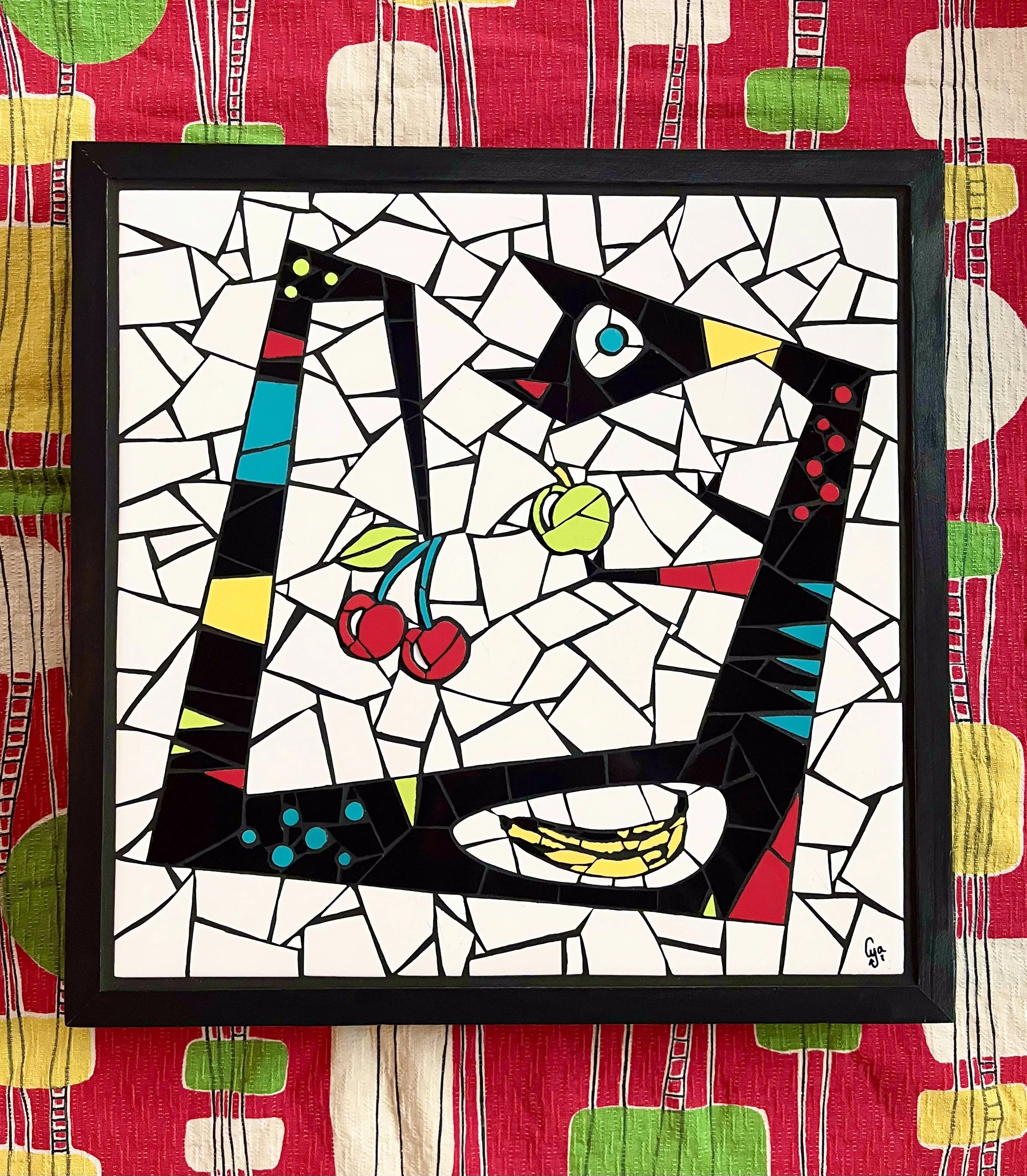 Chat pop. Ceramic tiles on foam board. 14"x14". 2026