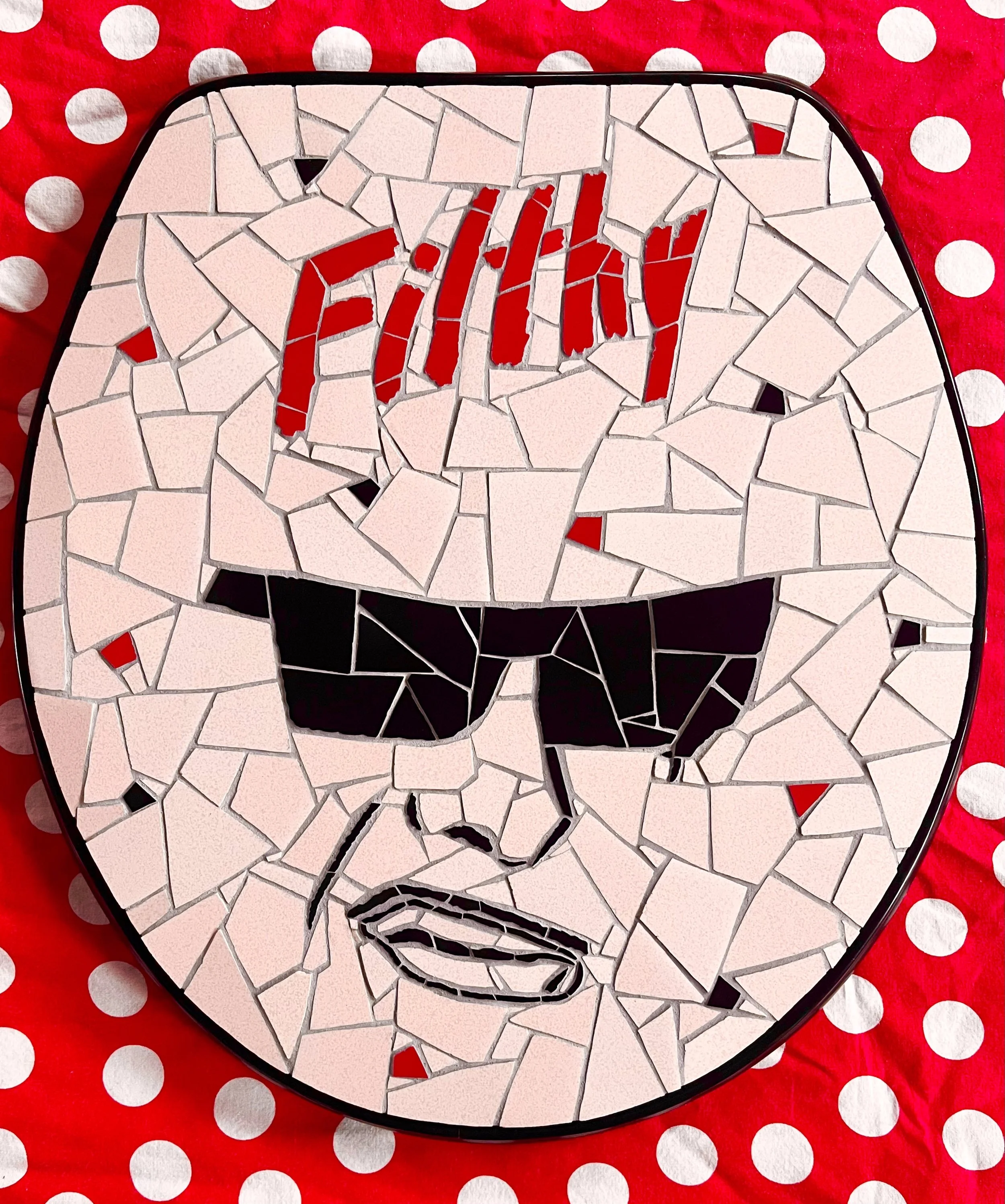 Seth Bogart John Waters. Tiles on toilet seat. 15.5"x14". 2025