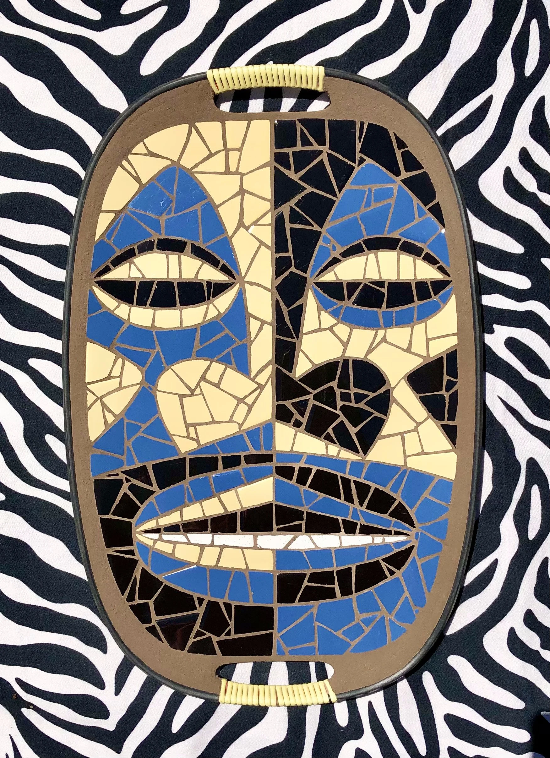 Tiki Modern. Ceramic tiles on Masonite tray. 18"x12". 2021
