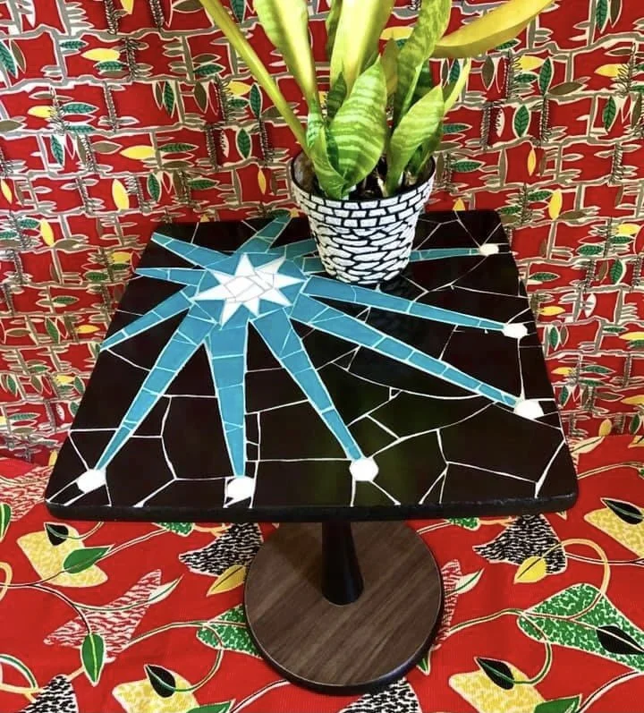 Starburst little table. Ceramic tiles on wood