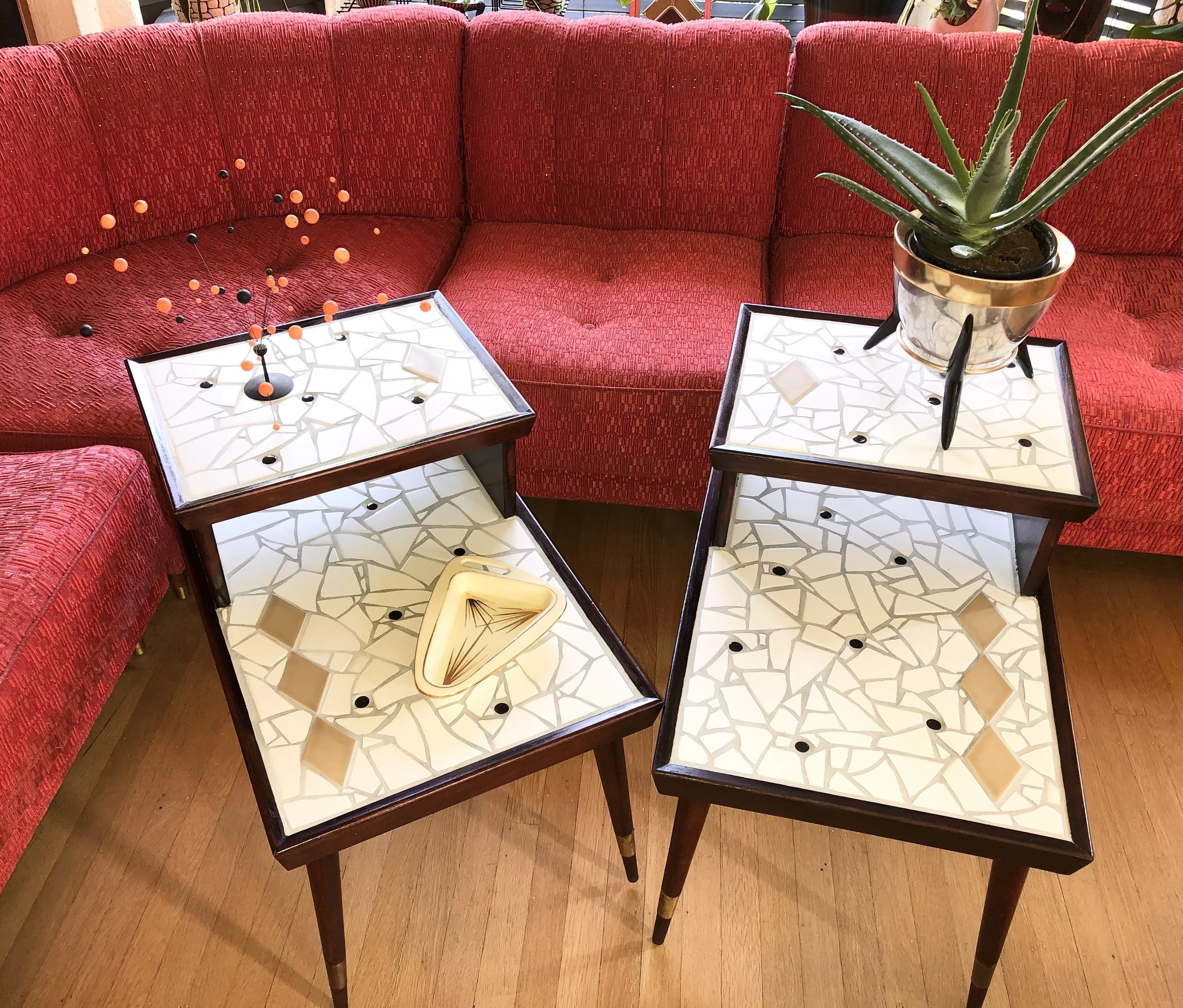 Diamond 2 tier table. Ceramic tiles on wood