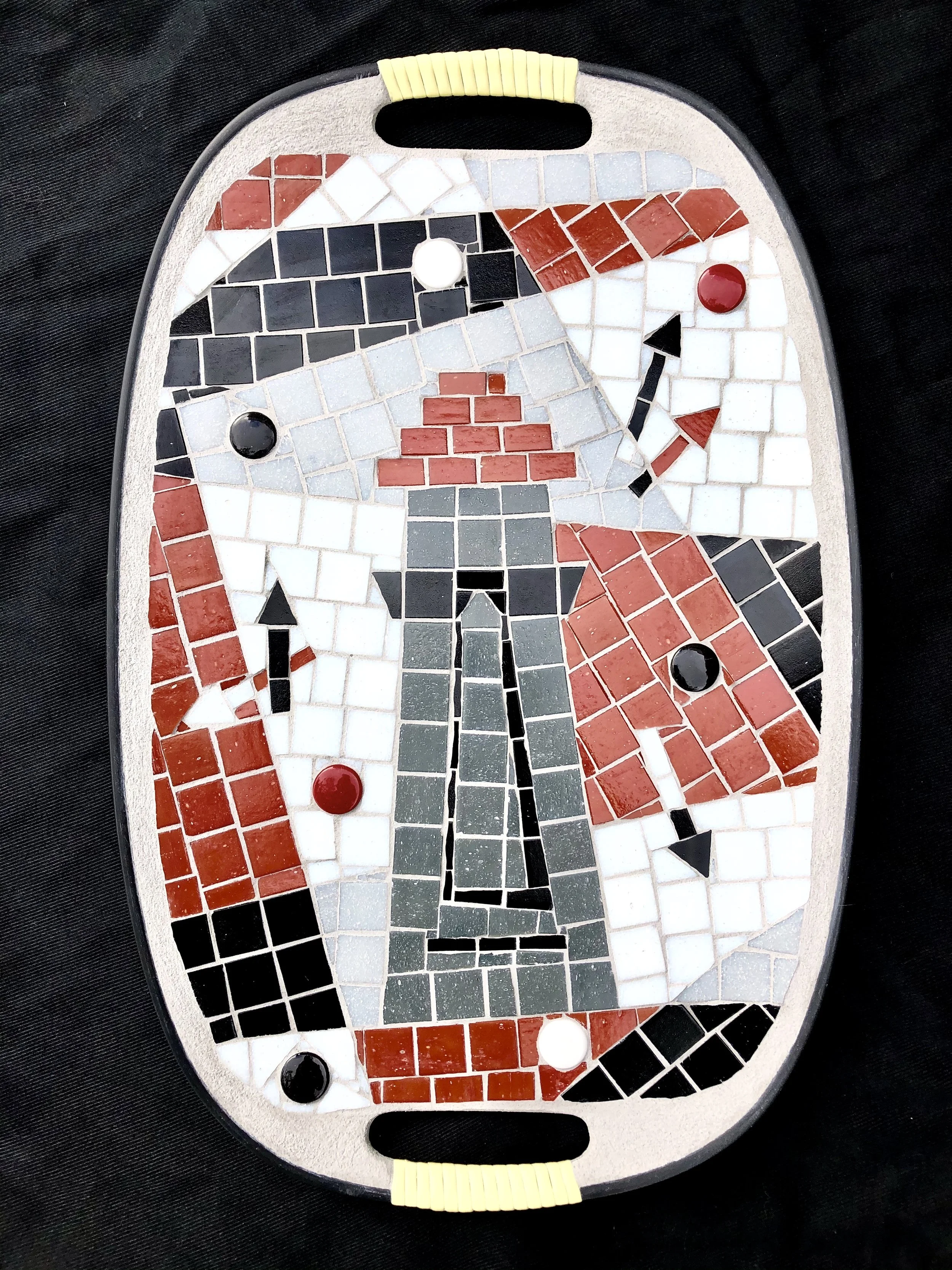Devo Moai. Glass on Masonite tray. 18"x12". 2020