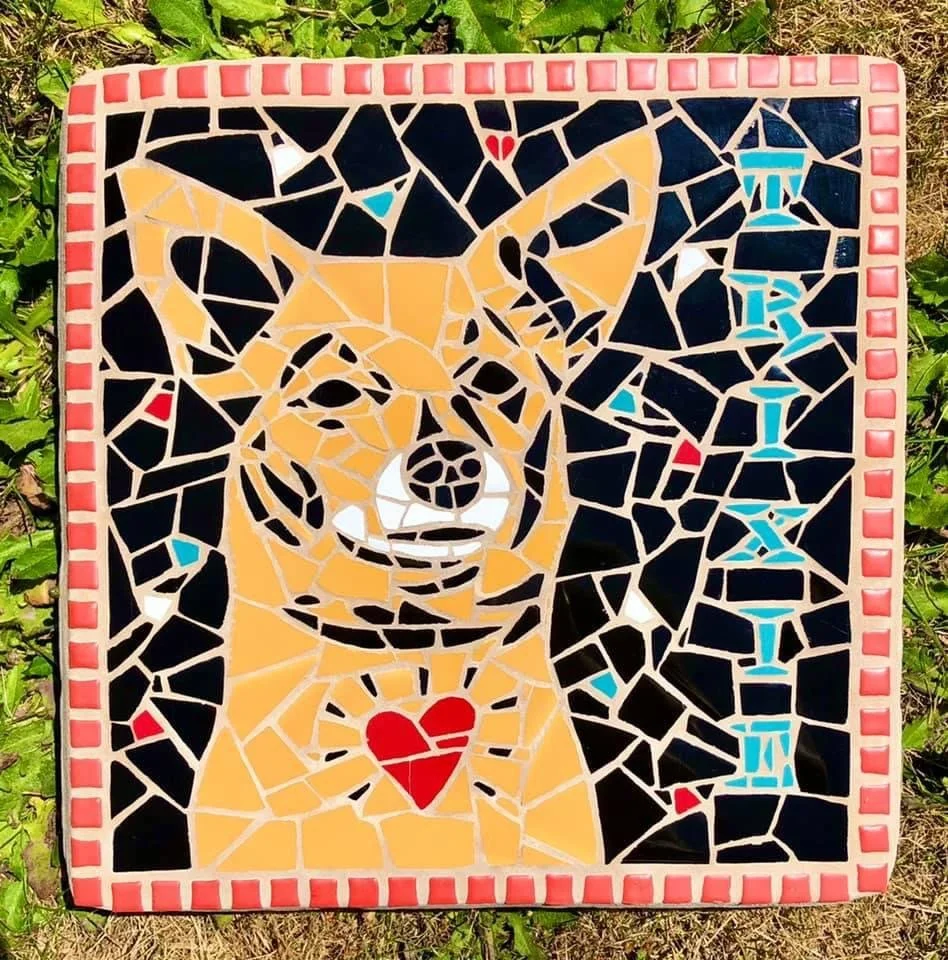 Dog commission. Ceramic tiles on paver. 12"x12". 2021
