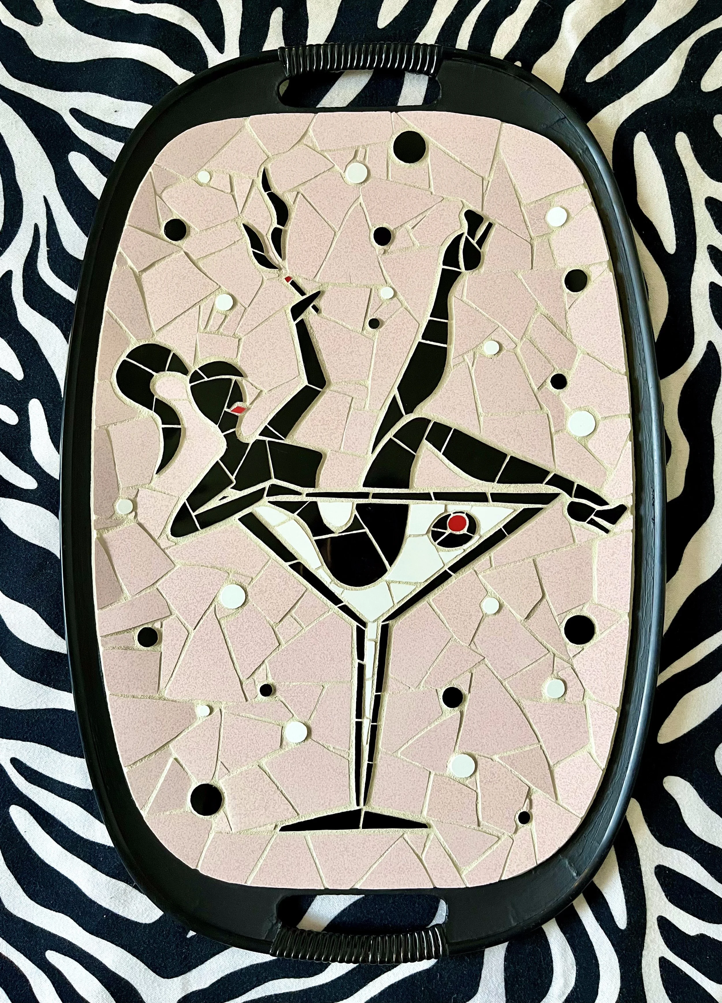 Burlesque. Ceramic tiles on Masonite tray. 18"x12". 2023