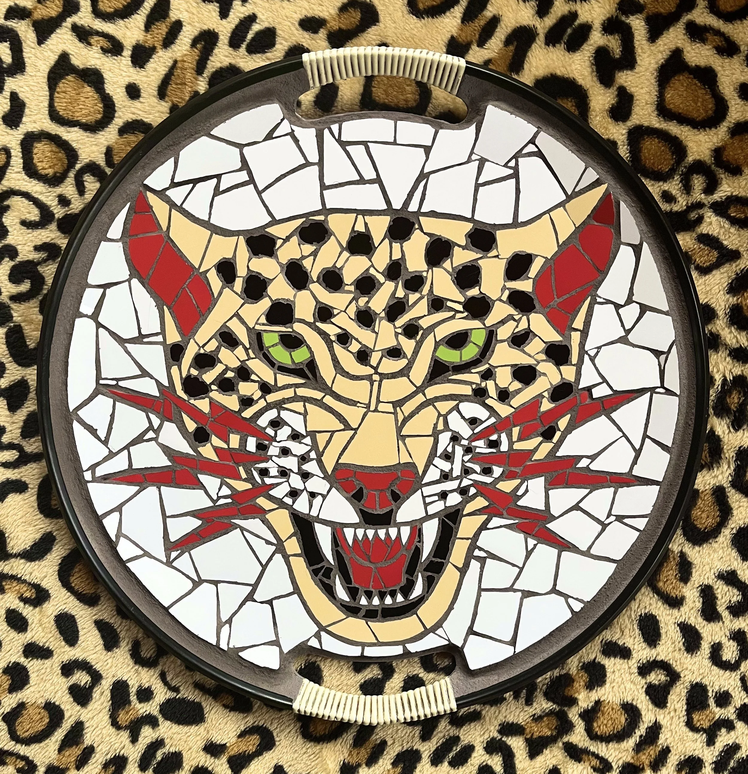 Cougar. Ceramic tiles on Masonite tray. 13"x13". 2022