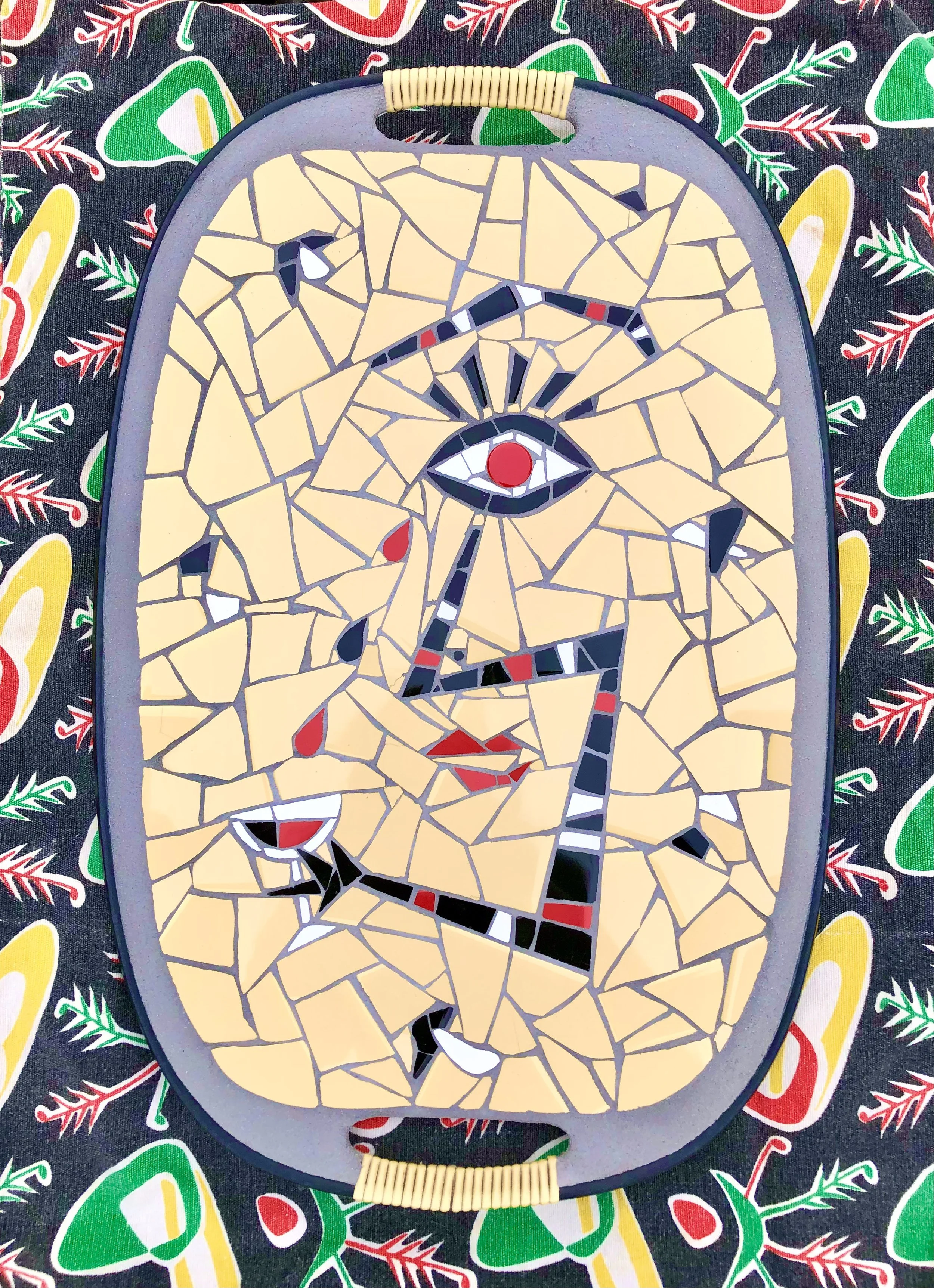 Tchin-tchin. Ceramic tiles on Masonite tray. 18"x12". 2021