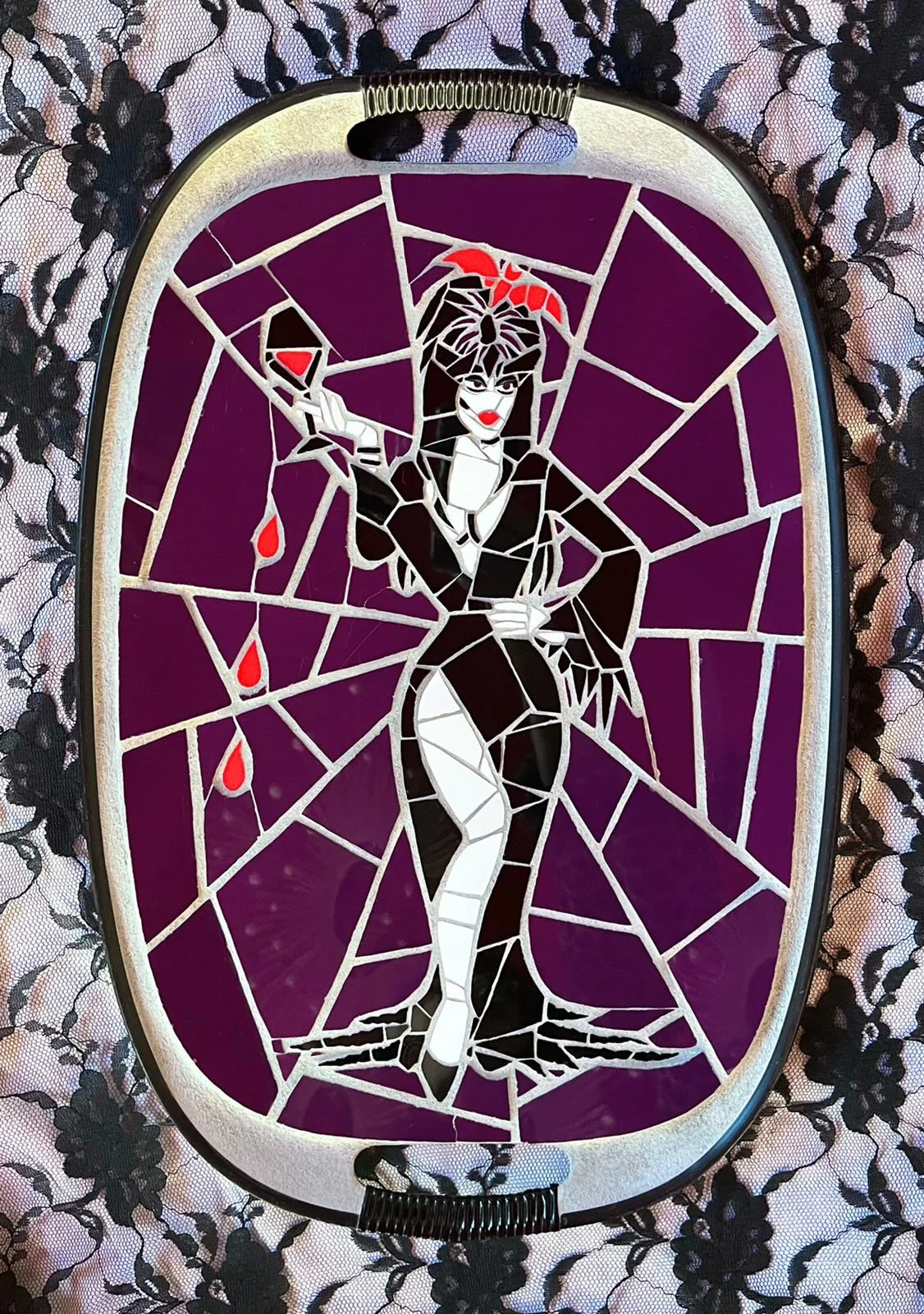 Elvira. Ceramic tiles on Masonite tray. 18"x12". 2022