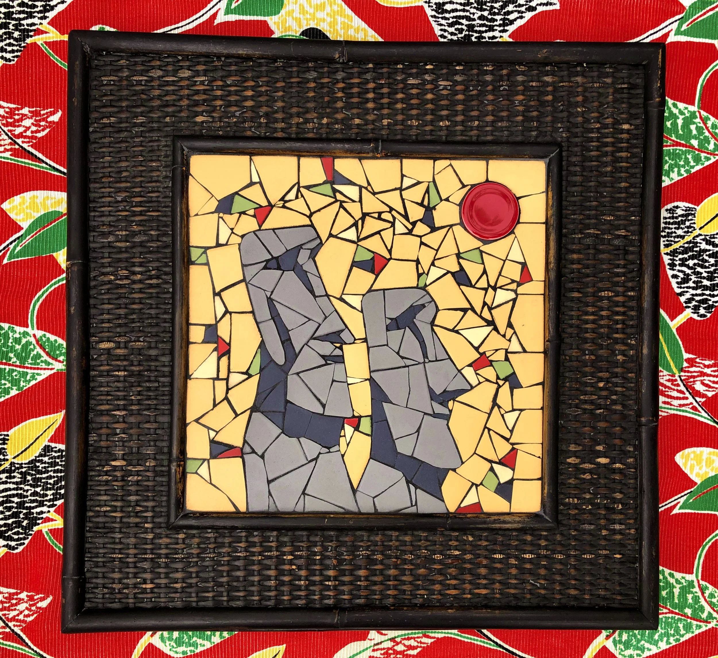 Easter Island Moai. Porcelain tiles on wood. 19.5"x19.5". 2020