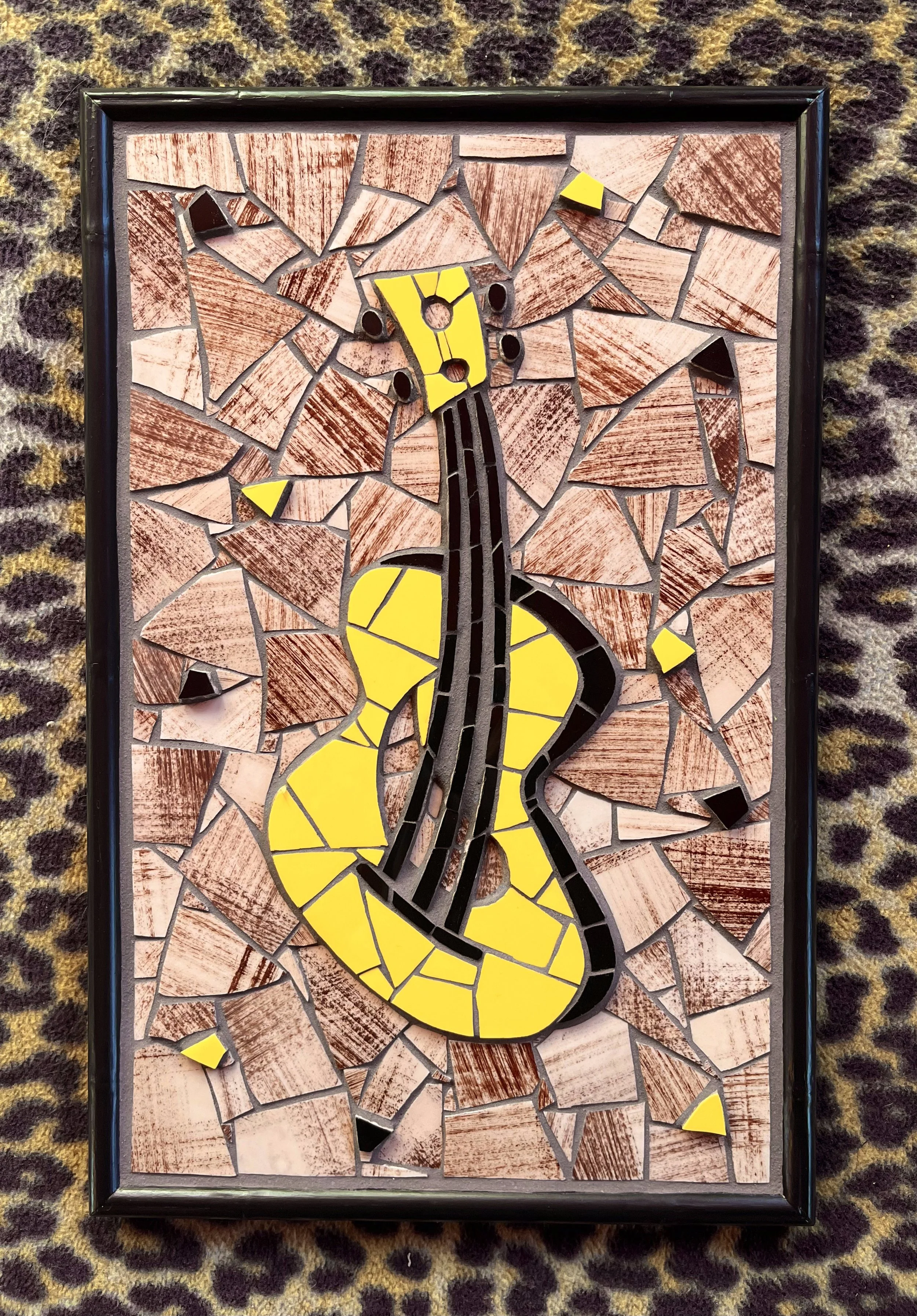 Guitar. Ceramic tiles and plates on glass. 14.25"x9.25". 2025