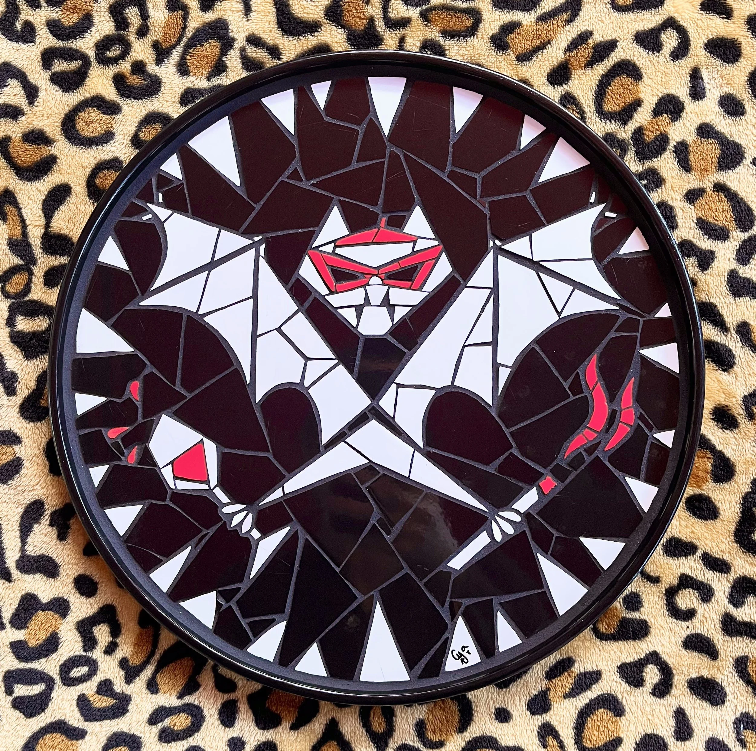 Alternative Tentacles bat. Ceramic tiles on wood. 12"x12". 2025