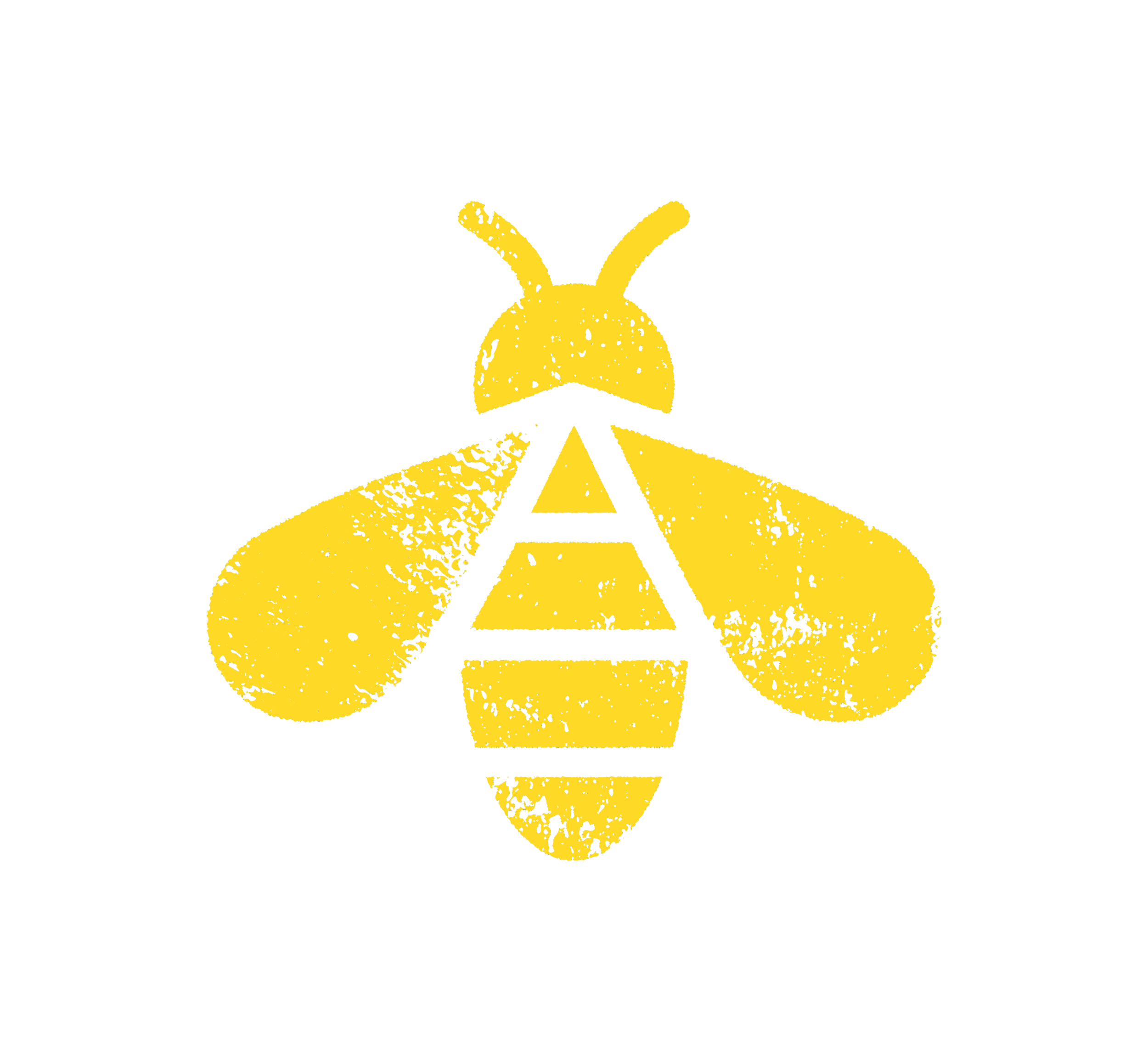 Yellow peace symbol with butterfly wings on a black background.
