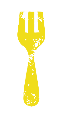 Yellow fork icon on a black background.