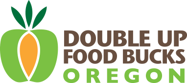 Logo of Double Up Food Bucks Oregon with a peeled orange and green leaves design