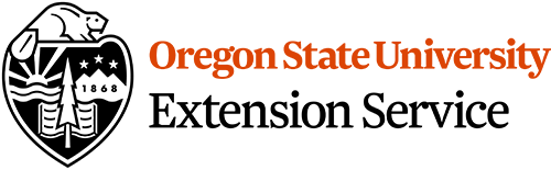 Oregon State University Extension Service logo with a beaver, a sheaf of wheat, and a shield with stars and the year 1868.