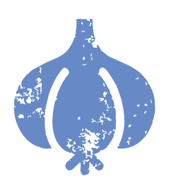 Illustration of a garlic bulb with multiple cloves and a small sprout at the base.